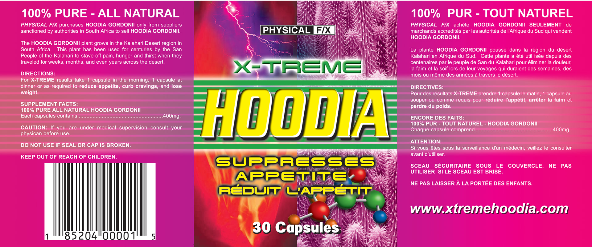 Hoodia appetite supressant bottle label