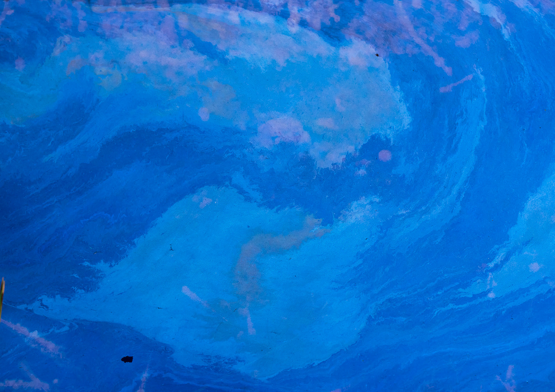 Deep time in the wetlands behind my home: leptothrix discophora and leptothric ochraceae, both bacteria that digest, or more appropriate, breath iron. The blue film on the water ain't no oil, it is a colony of leptothrix discophora floating on the water while reducing "rust" in the water into pure iron (Fe with no O). The ochre-reddish blobs in the water  are colonies from it's counterpart, "leptothrix ochraceae". They oxidize iron. Together they not only make a natural battery, but in the history of earth they are the "first lifers" from our planet, they have been around for more then 2000 000 000 years.