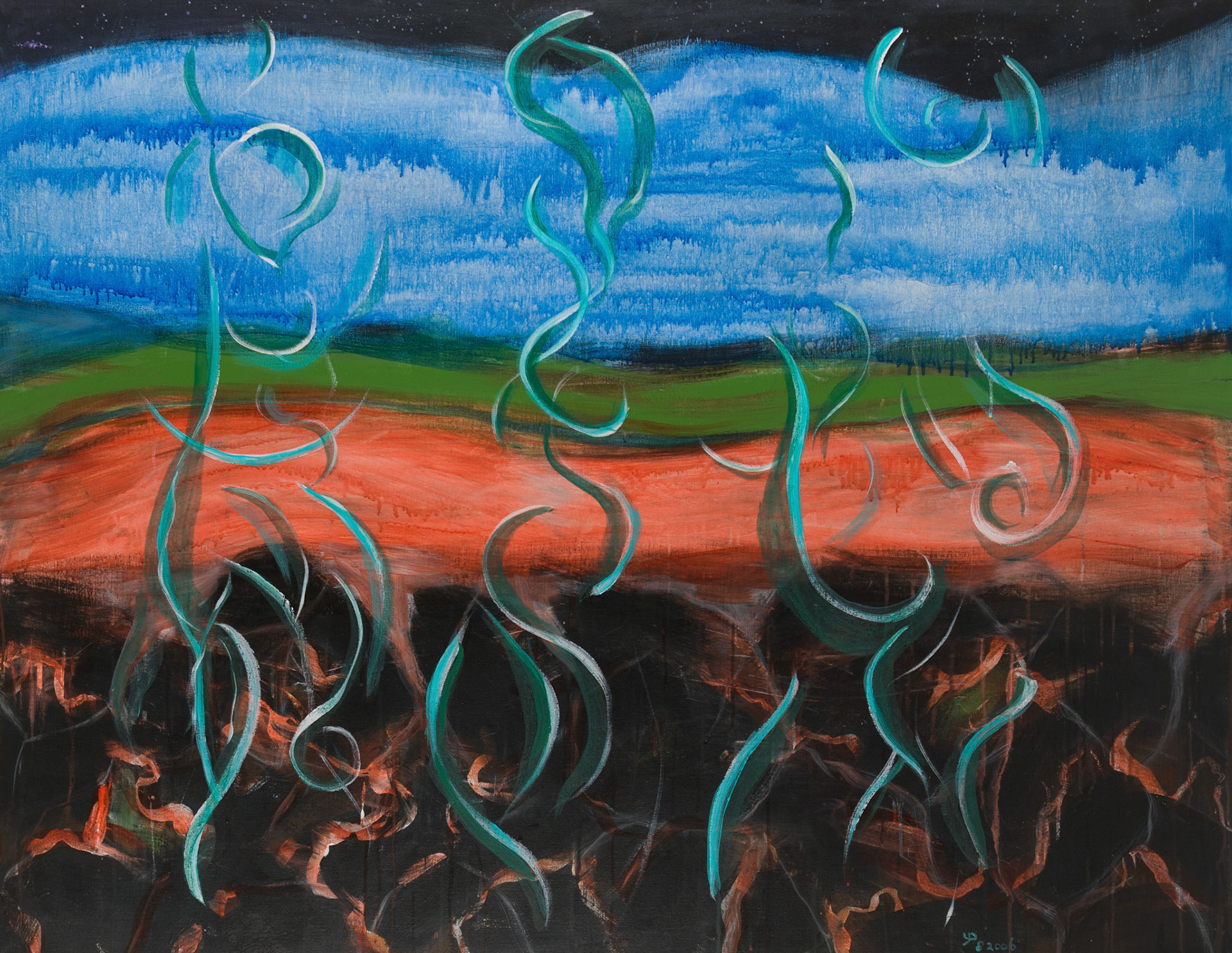 DUTCH RITUAL. 2006; 110x150cm; acrylics on canvas.110x150cm. about the geology of the duch soul.