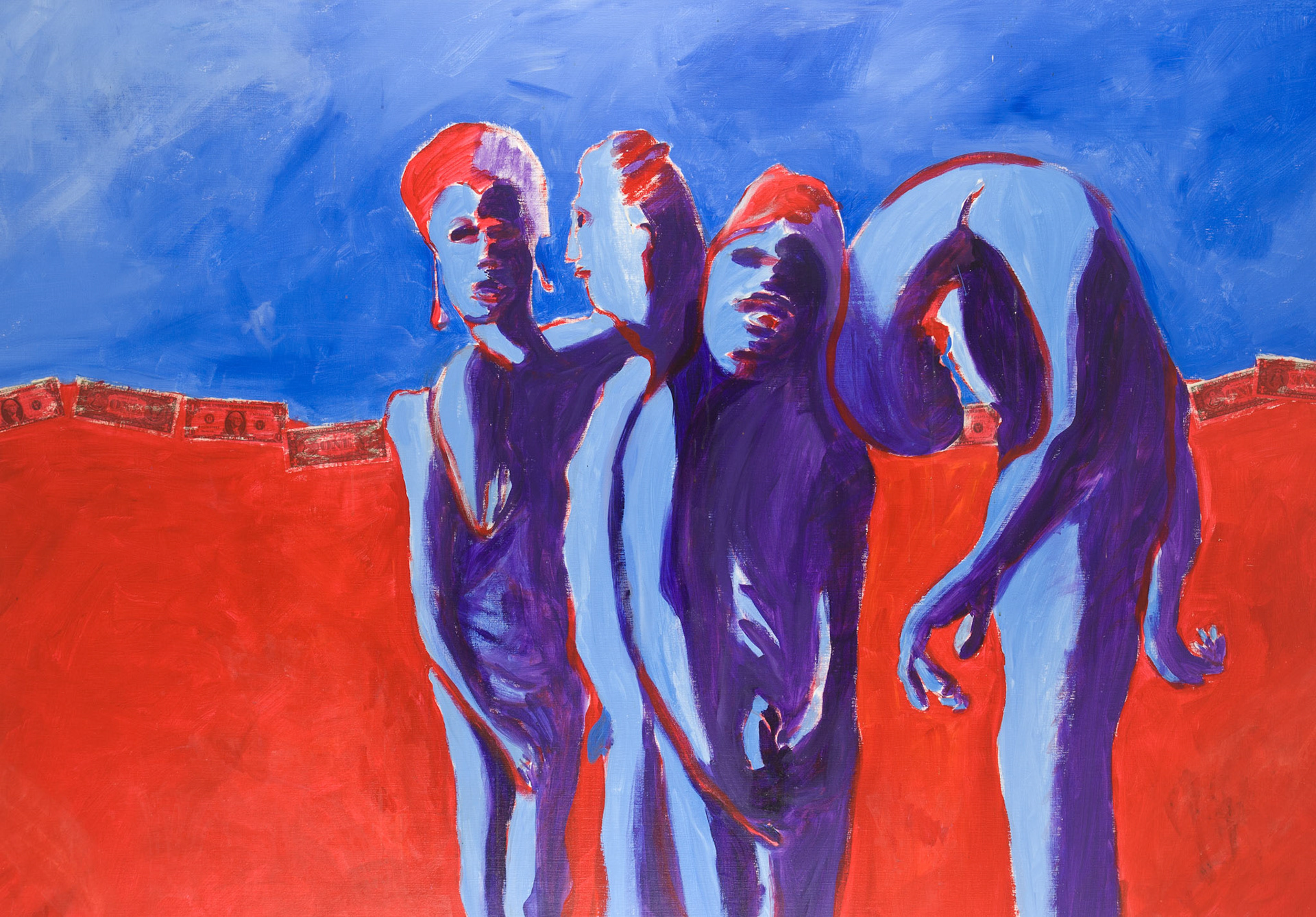 short-selling. 2001; 150x220cm; acrylics and dollars on canvas.