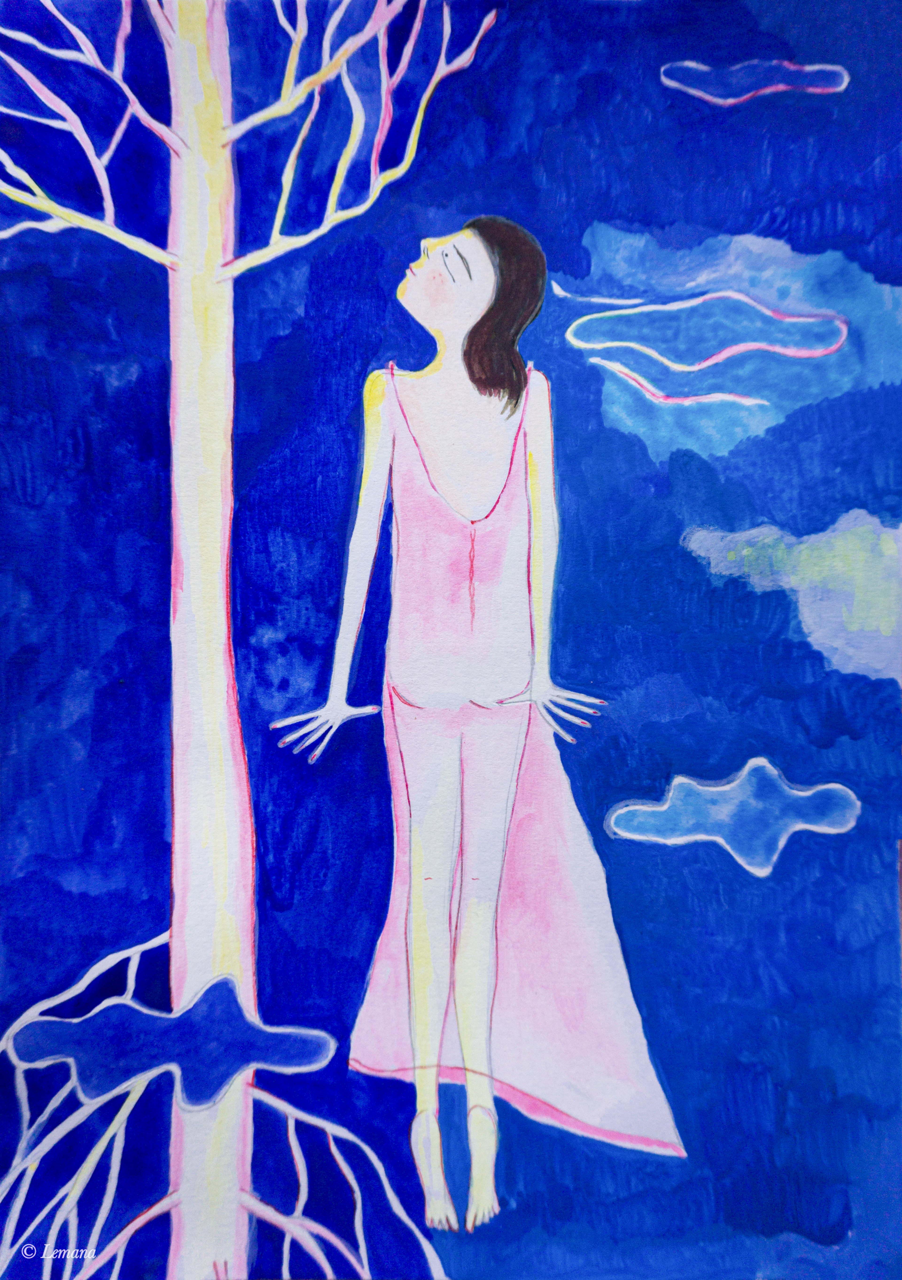 Double tree, mixed media 42x30 cm