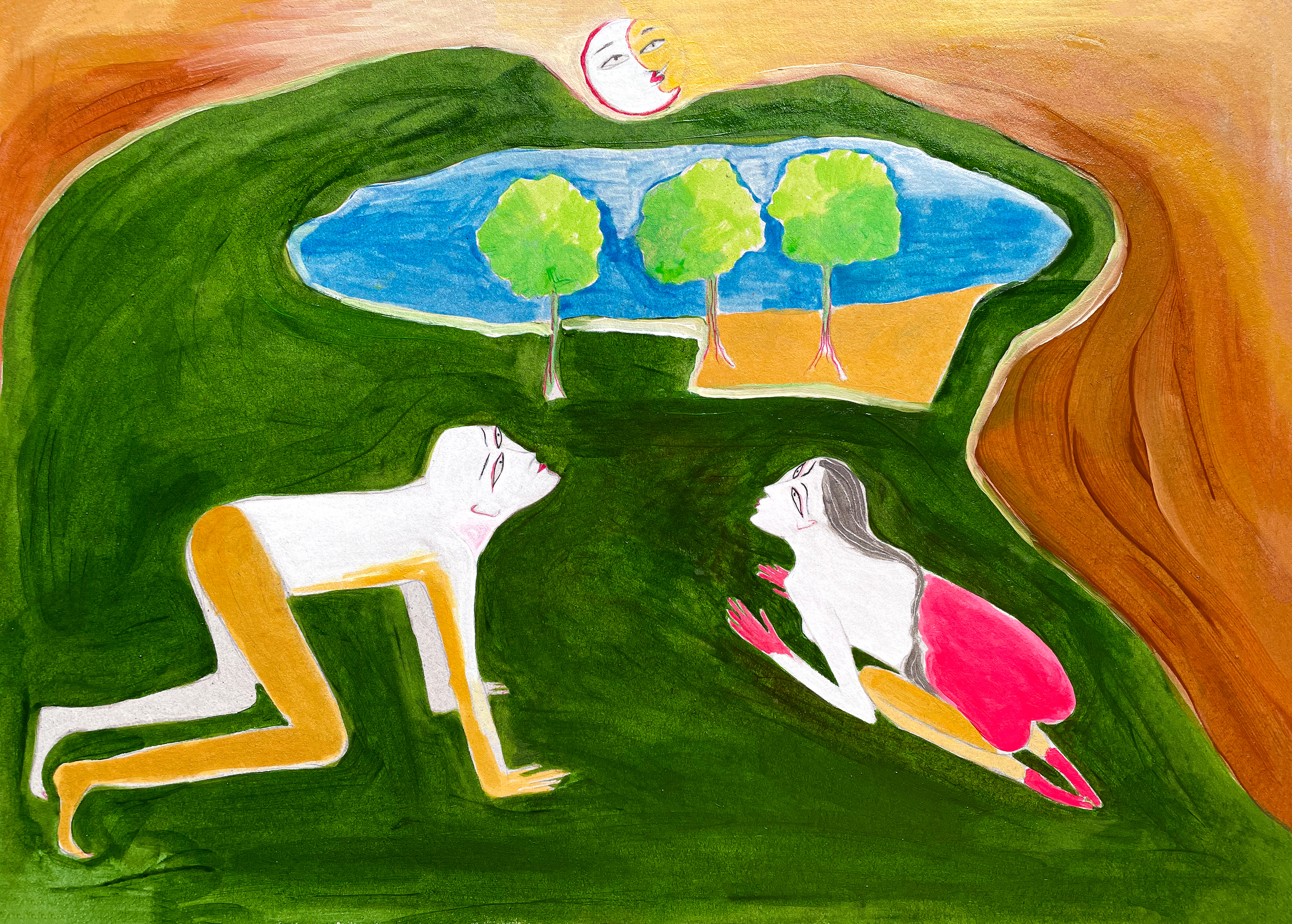 Grateful children, mixed media on canvas paper, 35x26 cm, 2021