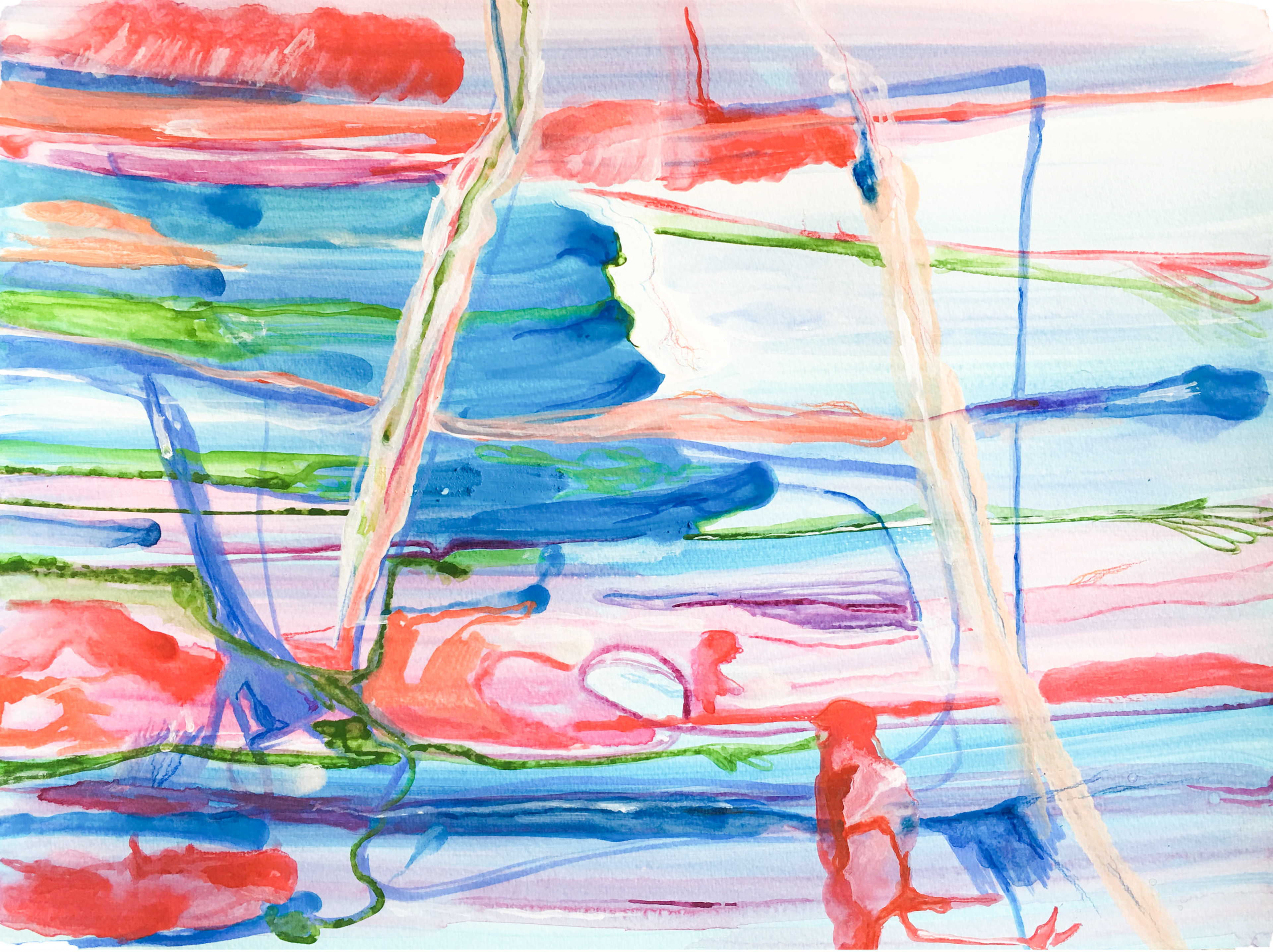 In the sea, mixed media on paper, 42x30cm