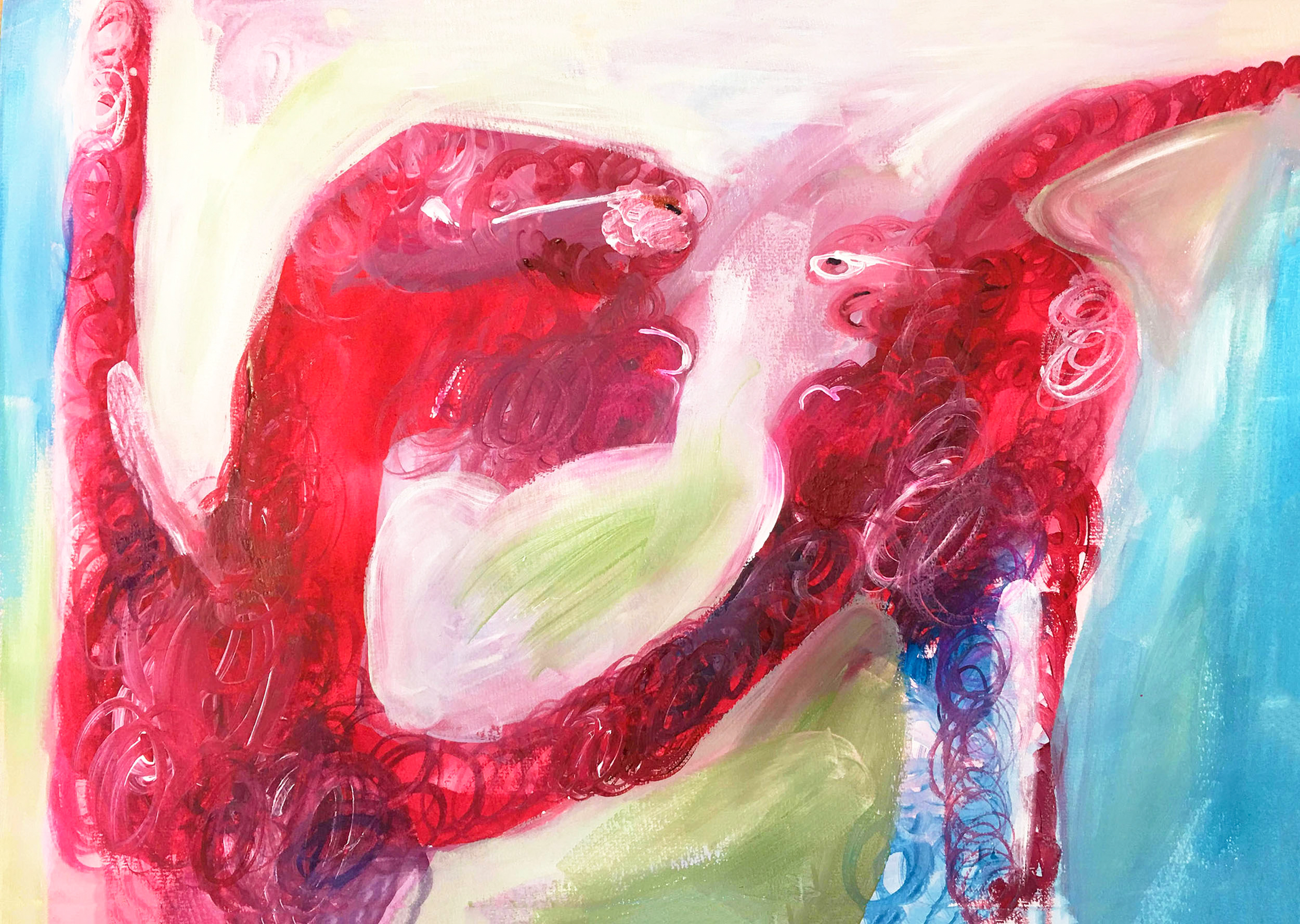 Tell me, mixed media on paper, 46x33cm