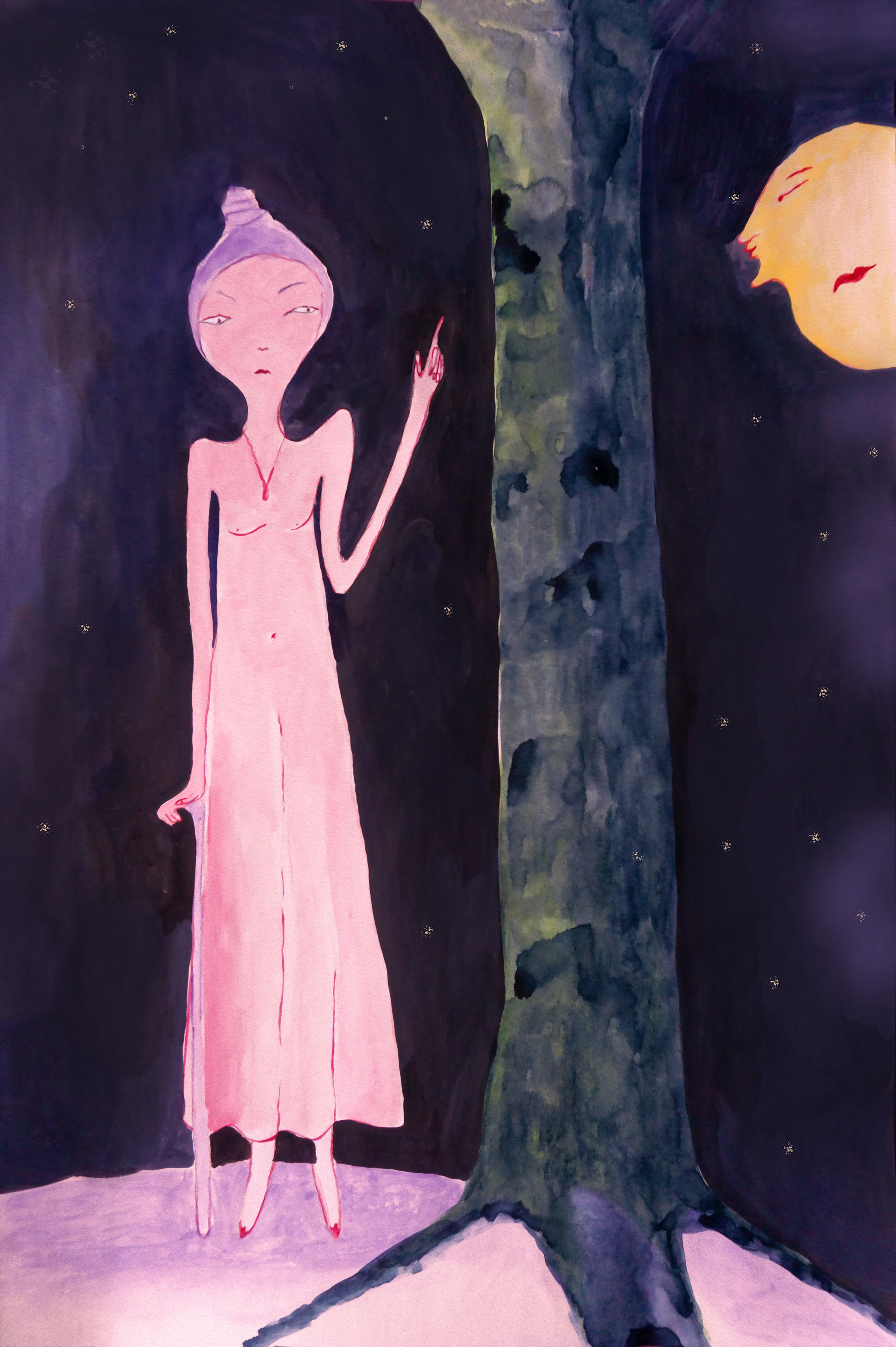 Moon ! - Don't you mess with me! Mixed media 42x30cm