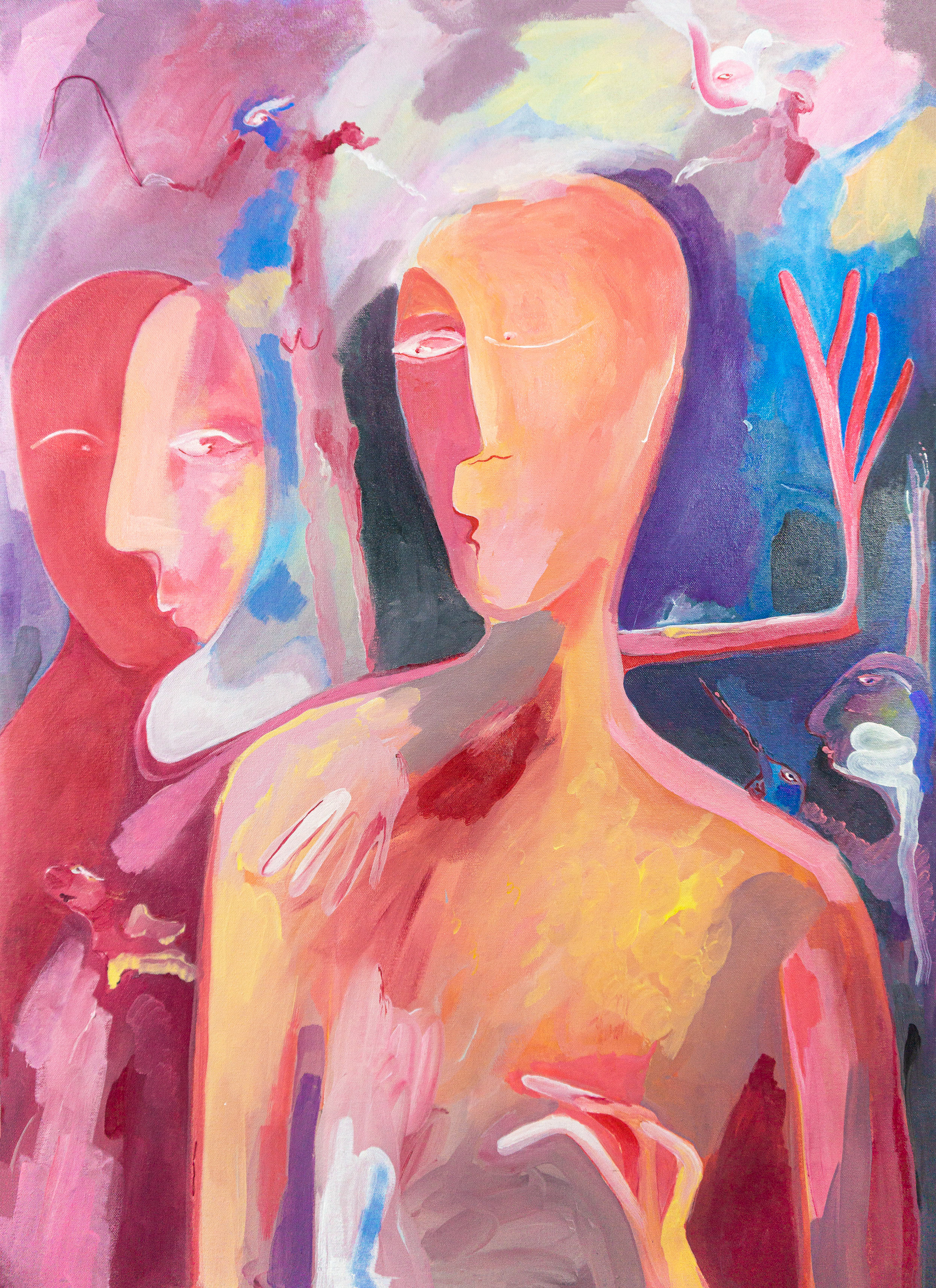 Once face for two, oil on canvas 90x60cm