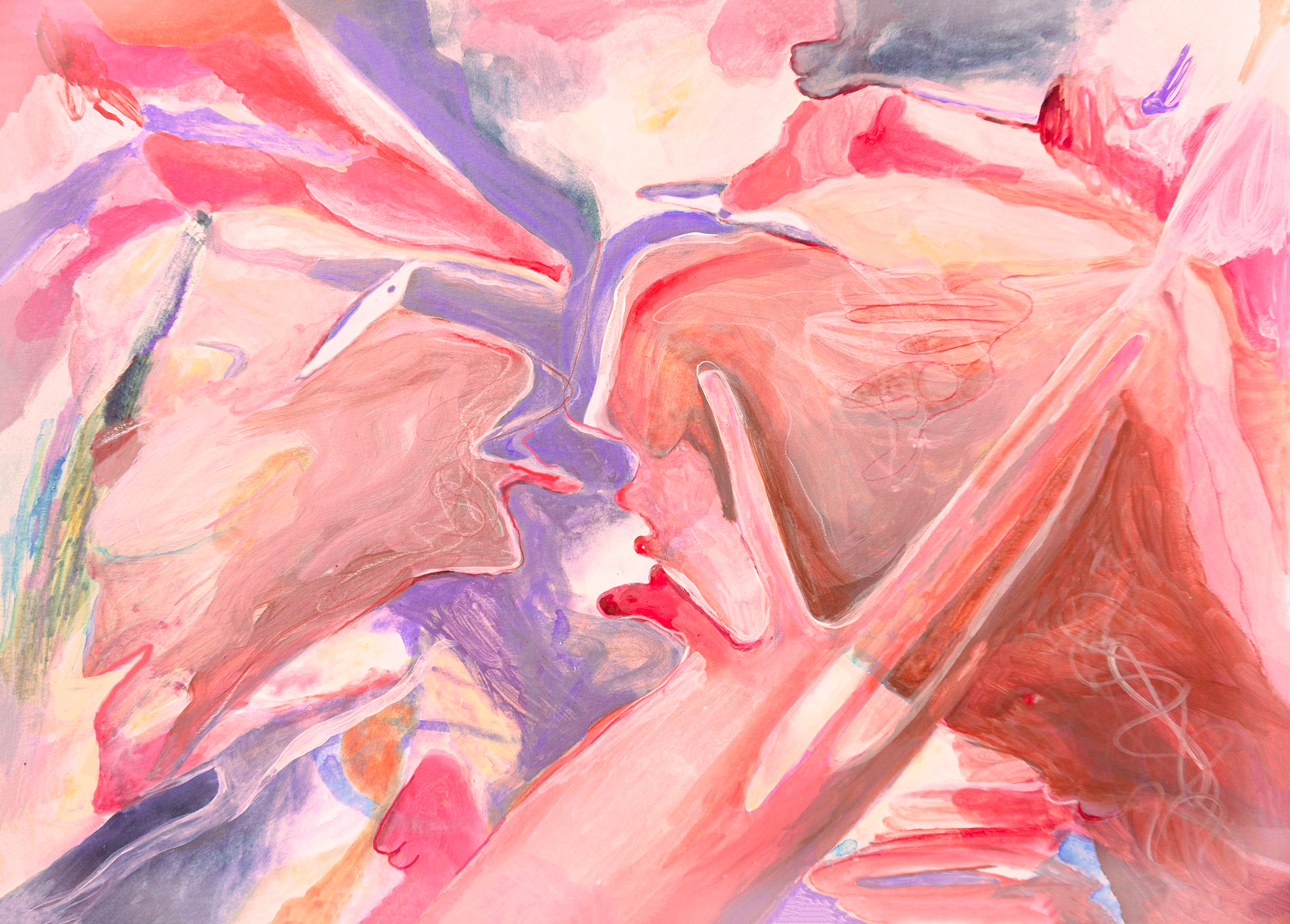 I am going to Squeeze your lips! Mixed media on paper, 60x40cm