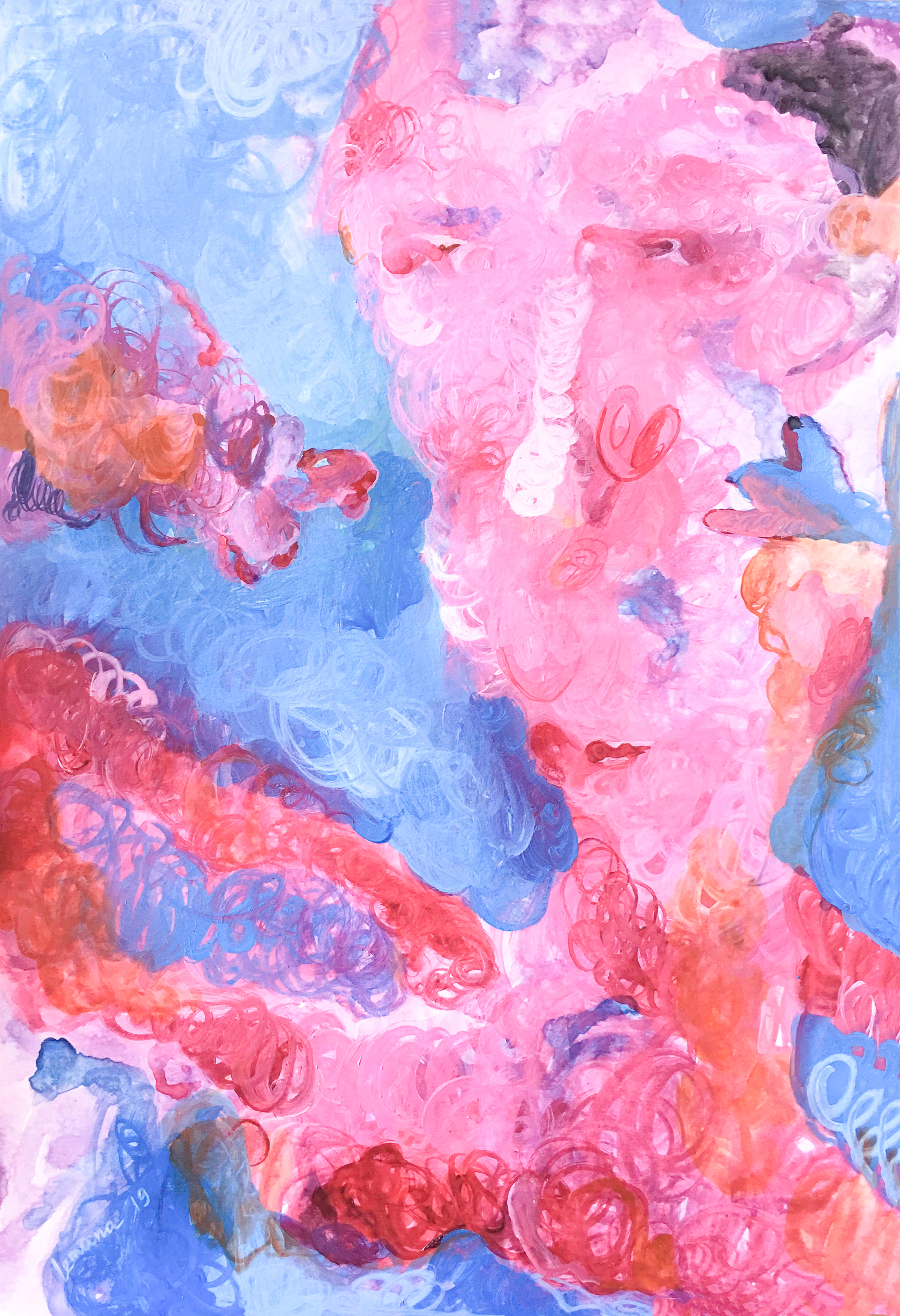 Curly man, mixed media, 29x21cm