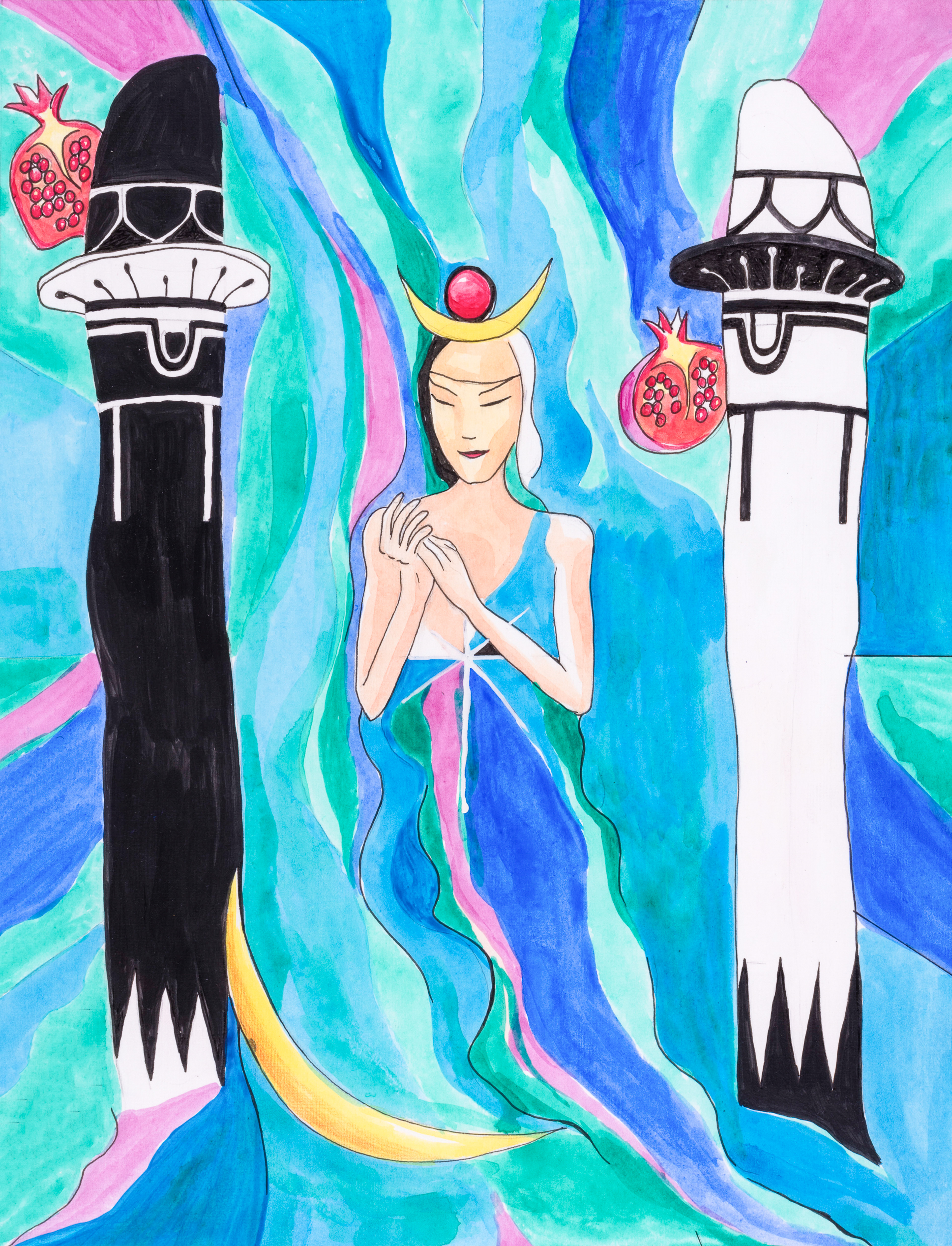 Tarot reading, mixed media 42x30cm