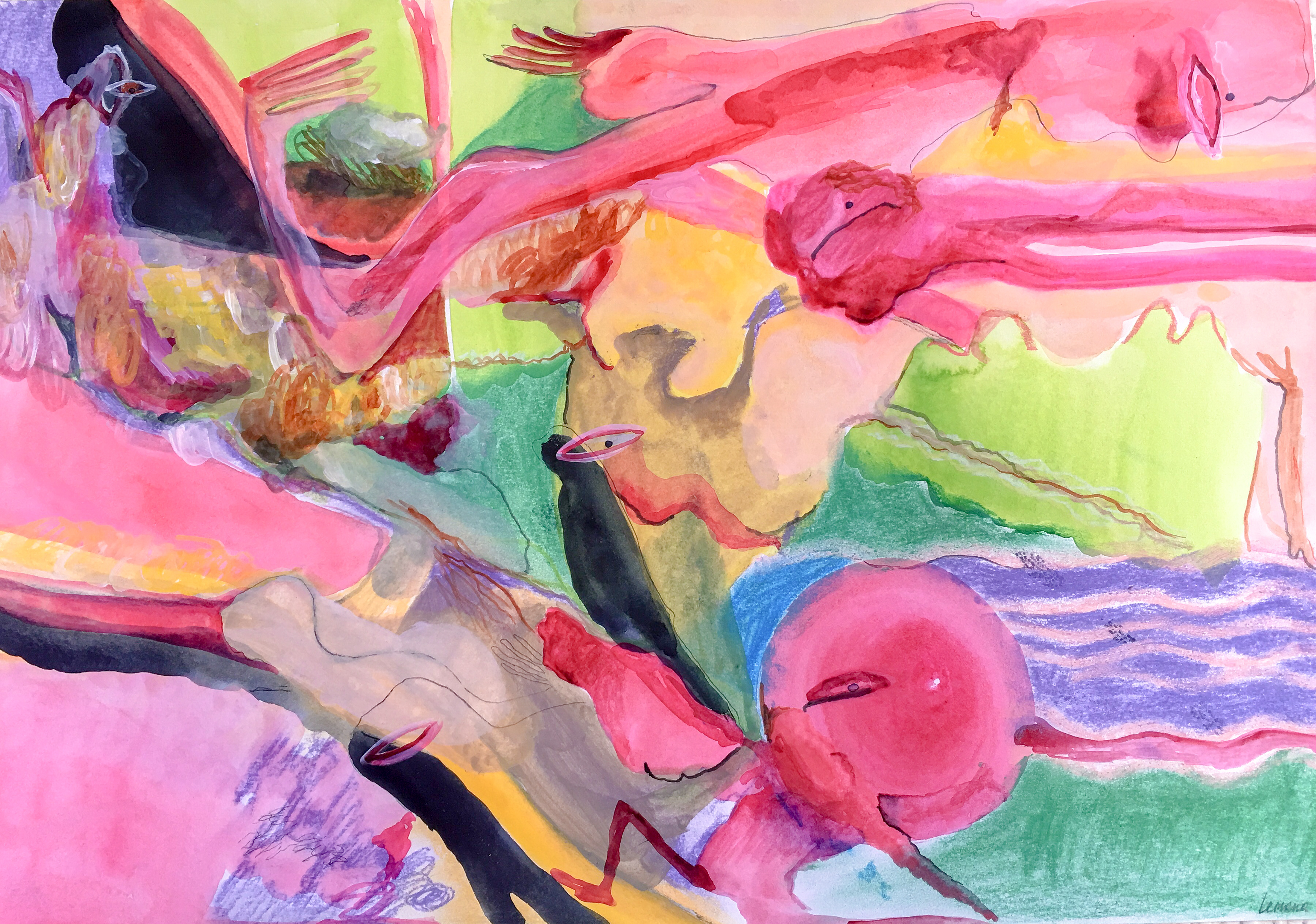 Music on the surface, mixed media, 60x42cm