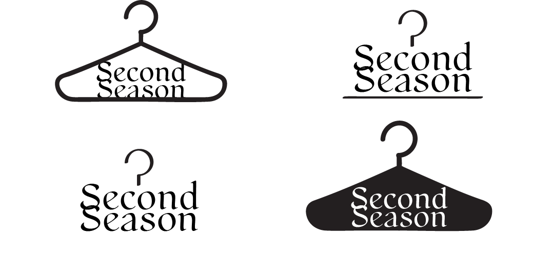 Logo variations for a second hand clothing store that includes imagery of a clothing hanger