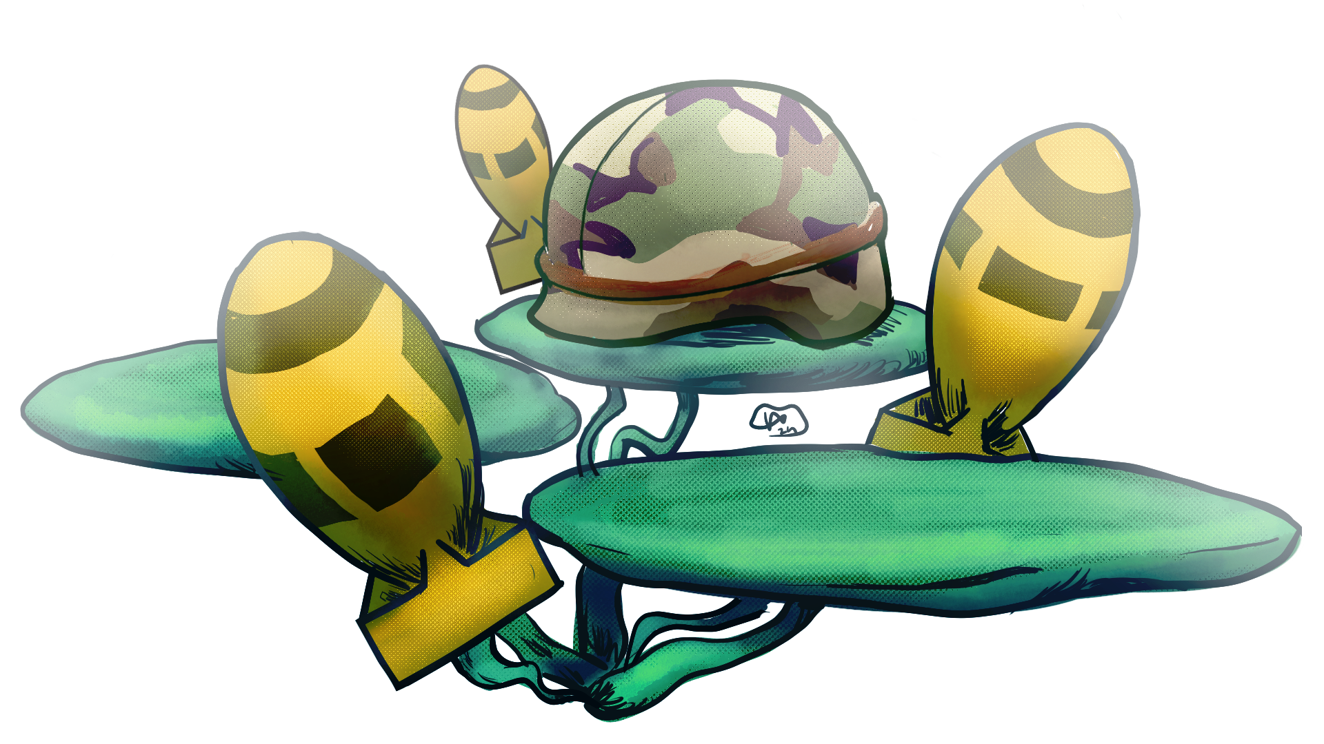 An illustration for an editorial piece about military bases, Finnish Peace Committee, 2024