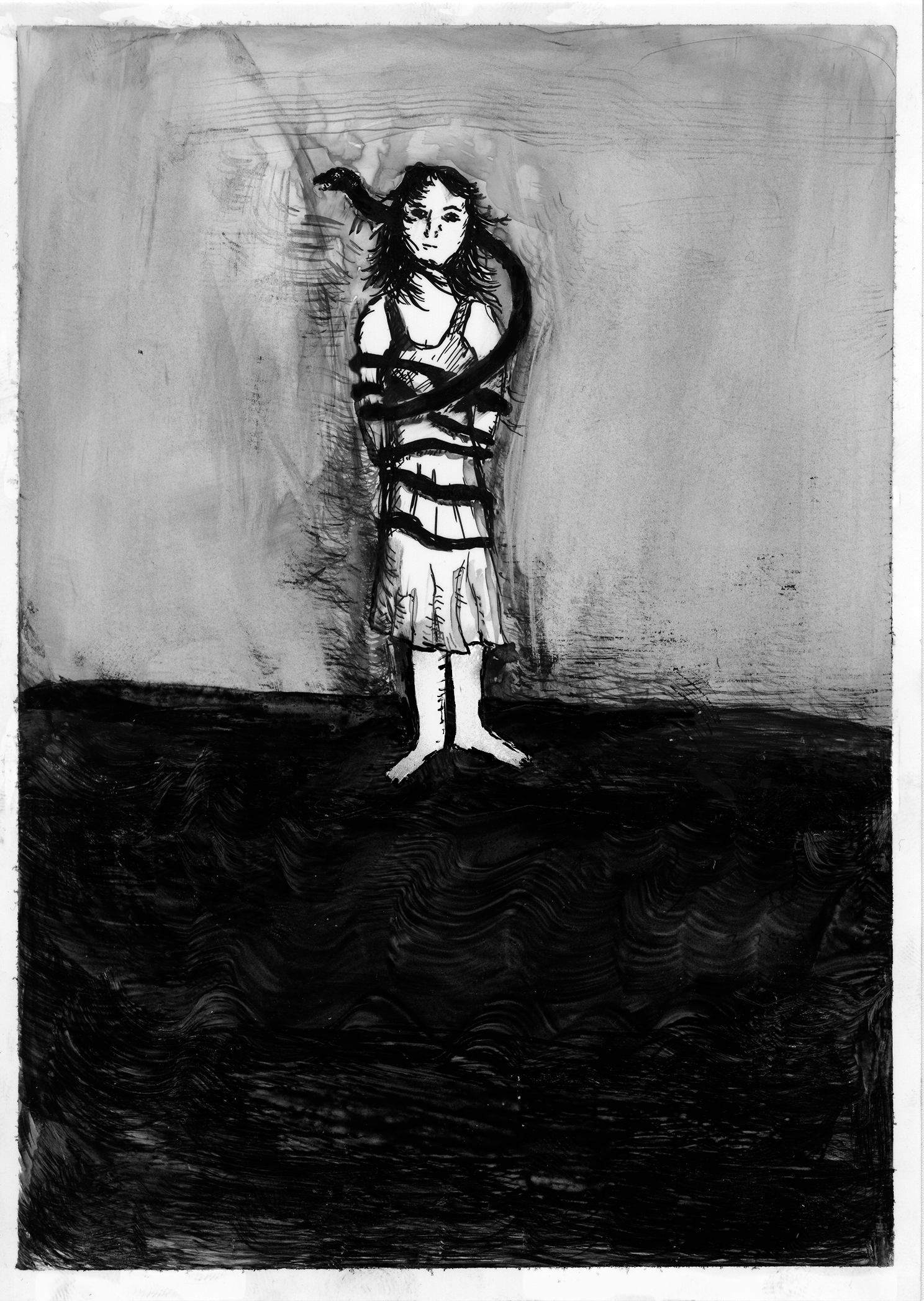 Girl with Snake (Ink on Yupo)