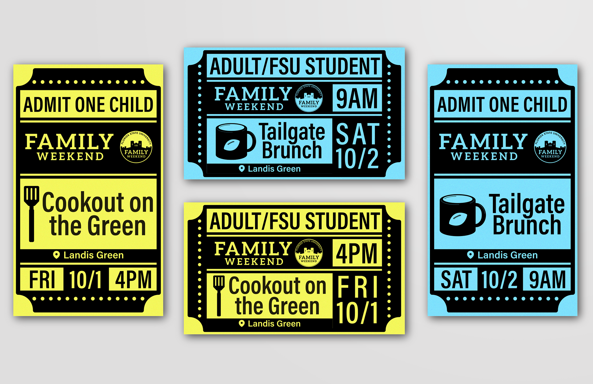 Digital graphic of Family Weekend meal event tickets.