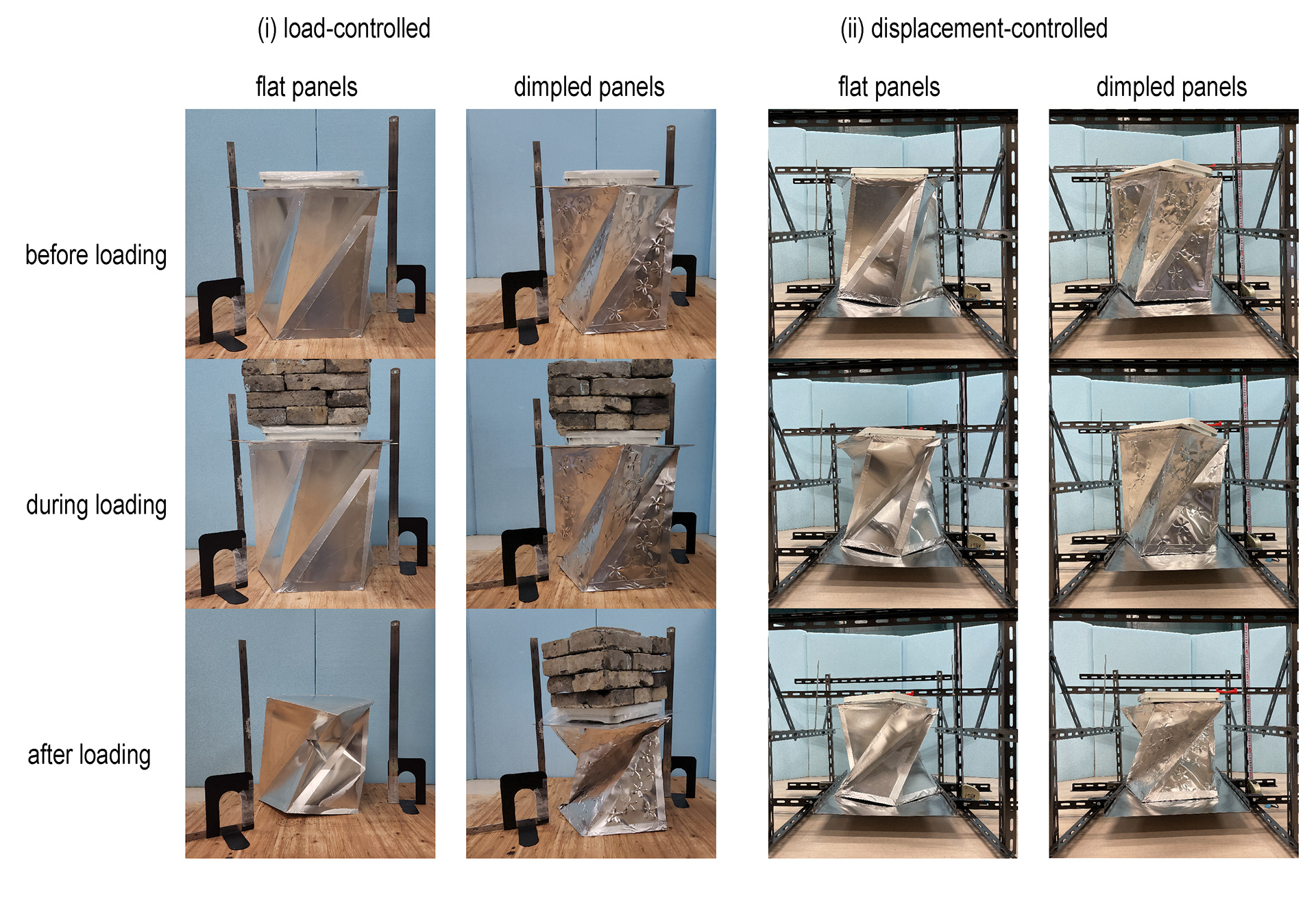 experiment models of dimpled triangulated cylinder orgami