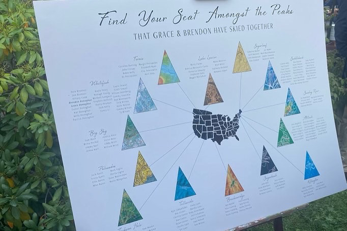 Seating Charts Based on Favorite Ski Resorts (All places the couple had skied together)