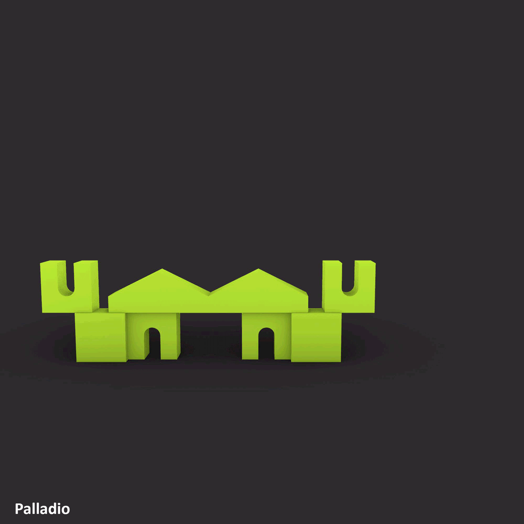 Generated Variations (created in Grasshopper): Palladian variations only use the Palladio-coded blocks and are all symmetrical organizations.