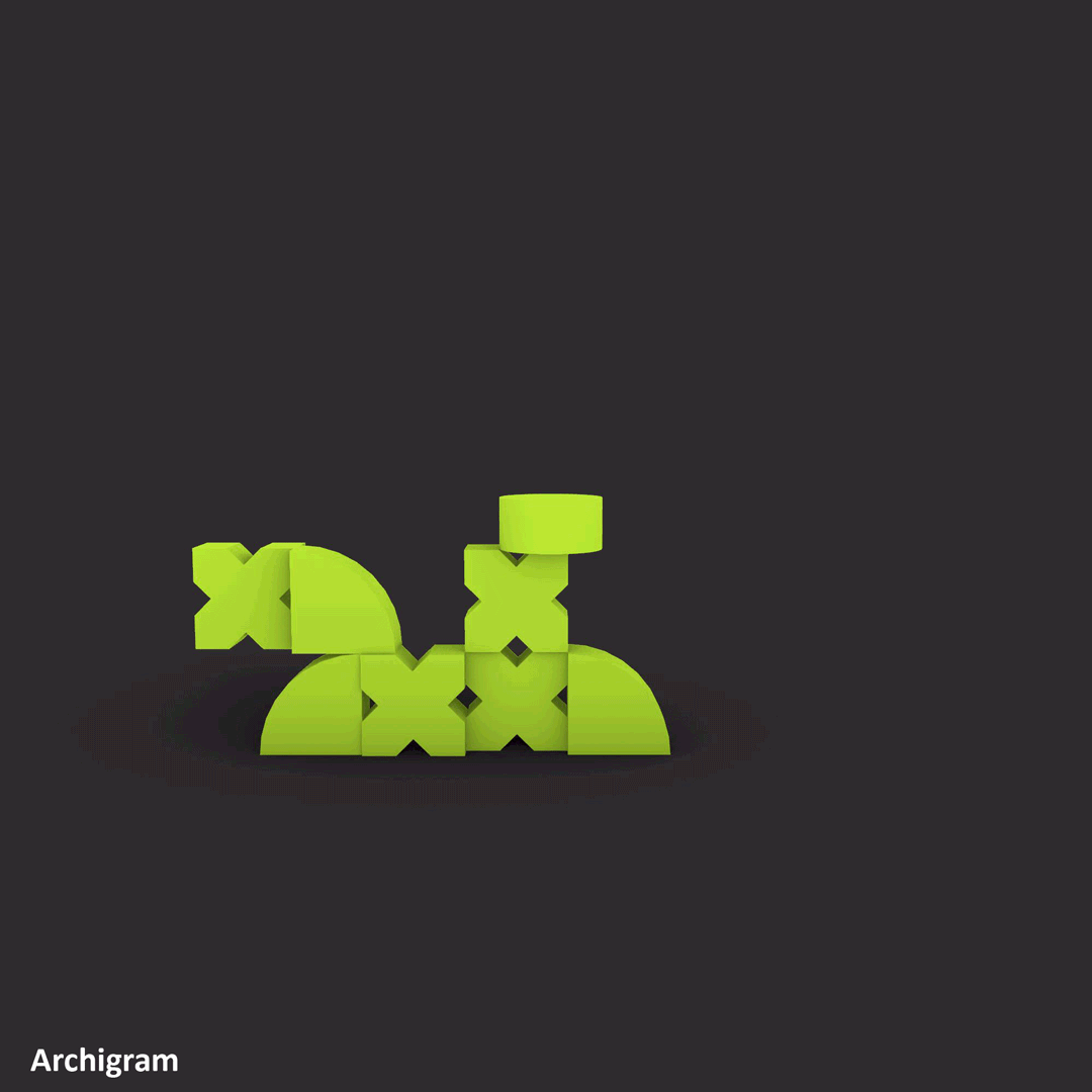 Generated Variations (created in Grasshopper): Archigram variations only use the Archigram-coded blocks and are restricted in how they can interact and stack.