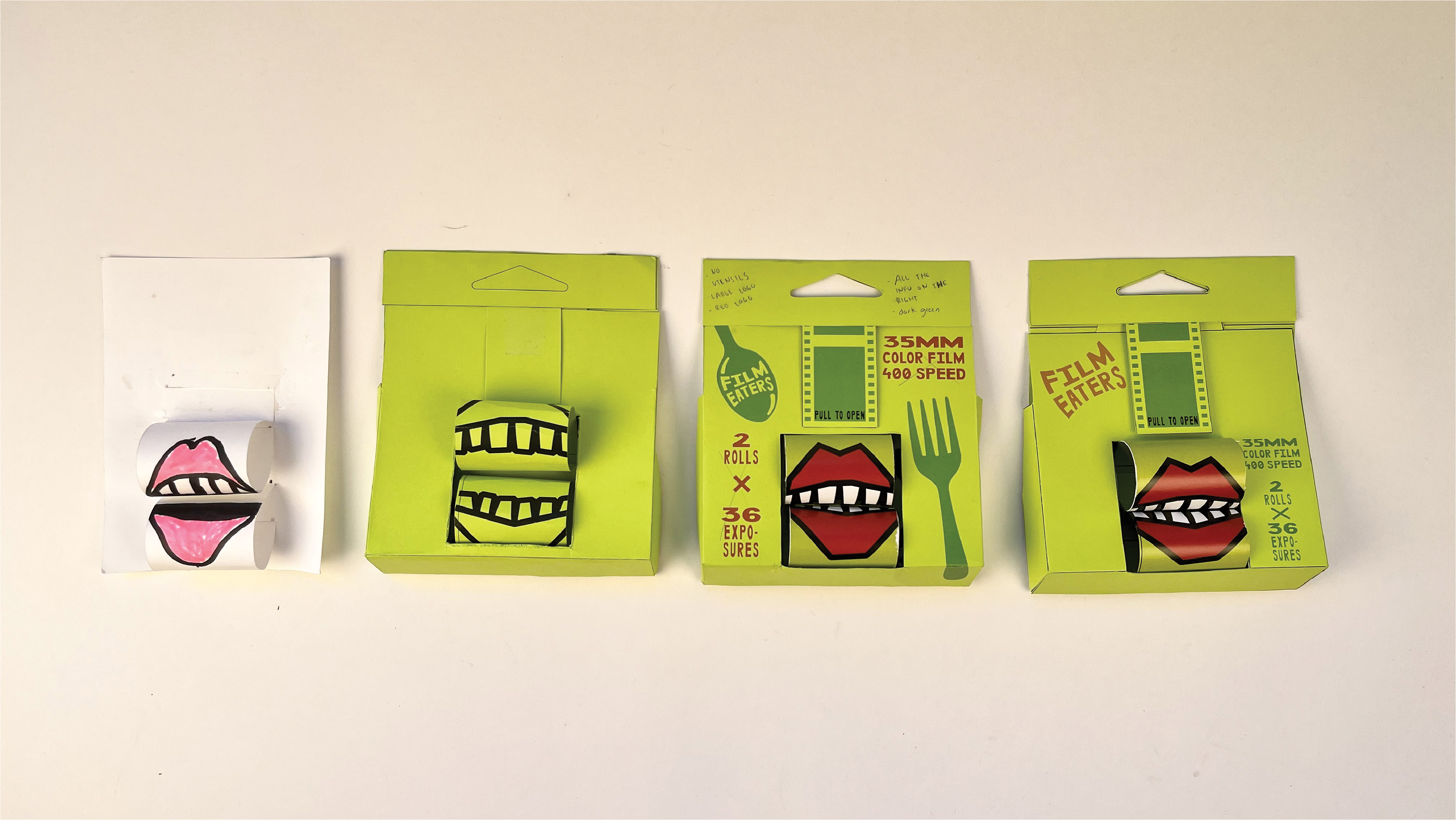 Progression of the branding and die-cuts.