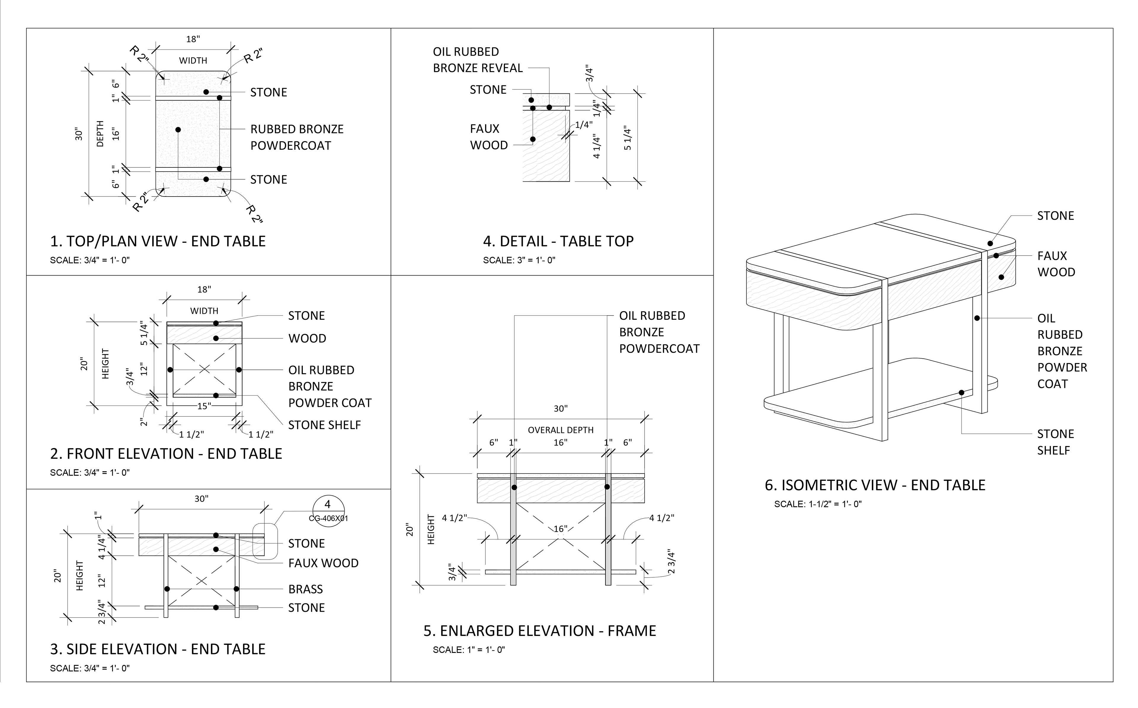 Custom End Table Specification Drawings