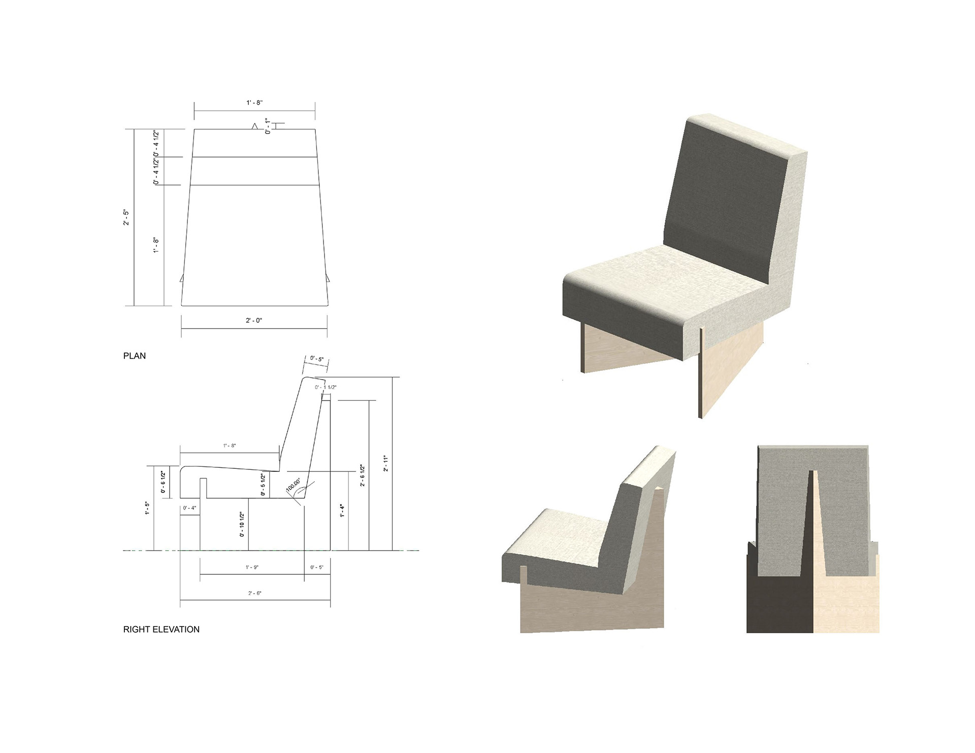 Custom Lounge Chair Spec Drawings & 3D Model