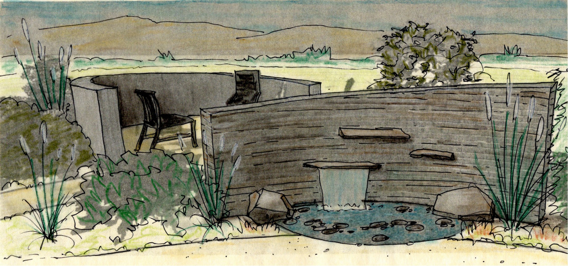 Fountain and Fire Pit Patio Study