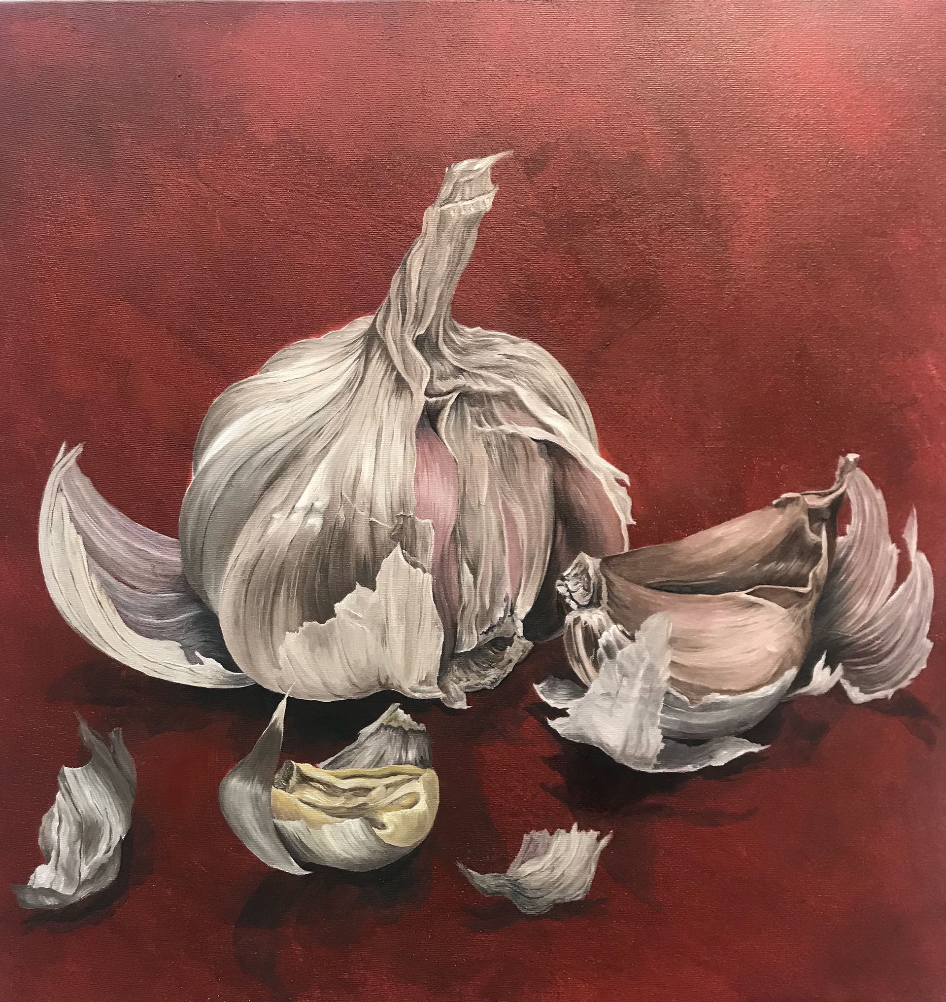 "Enlarged Garlic", oil on canvas, 30 x 30, 2020