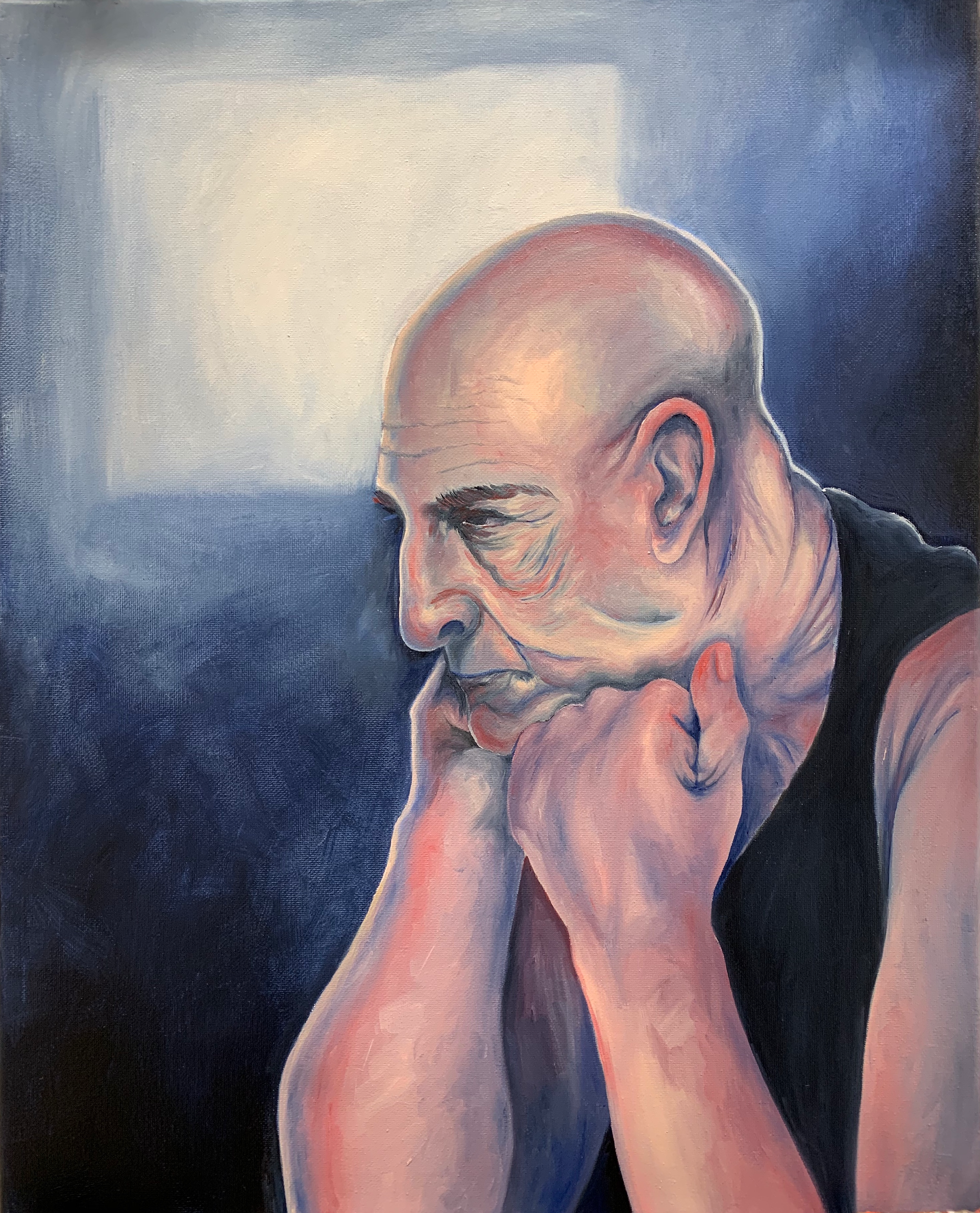 "Blue Thoughts", oil on canvas, 30 x 32, 2021