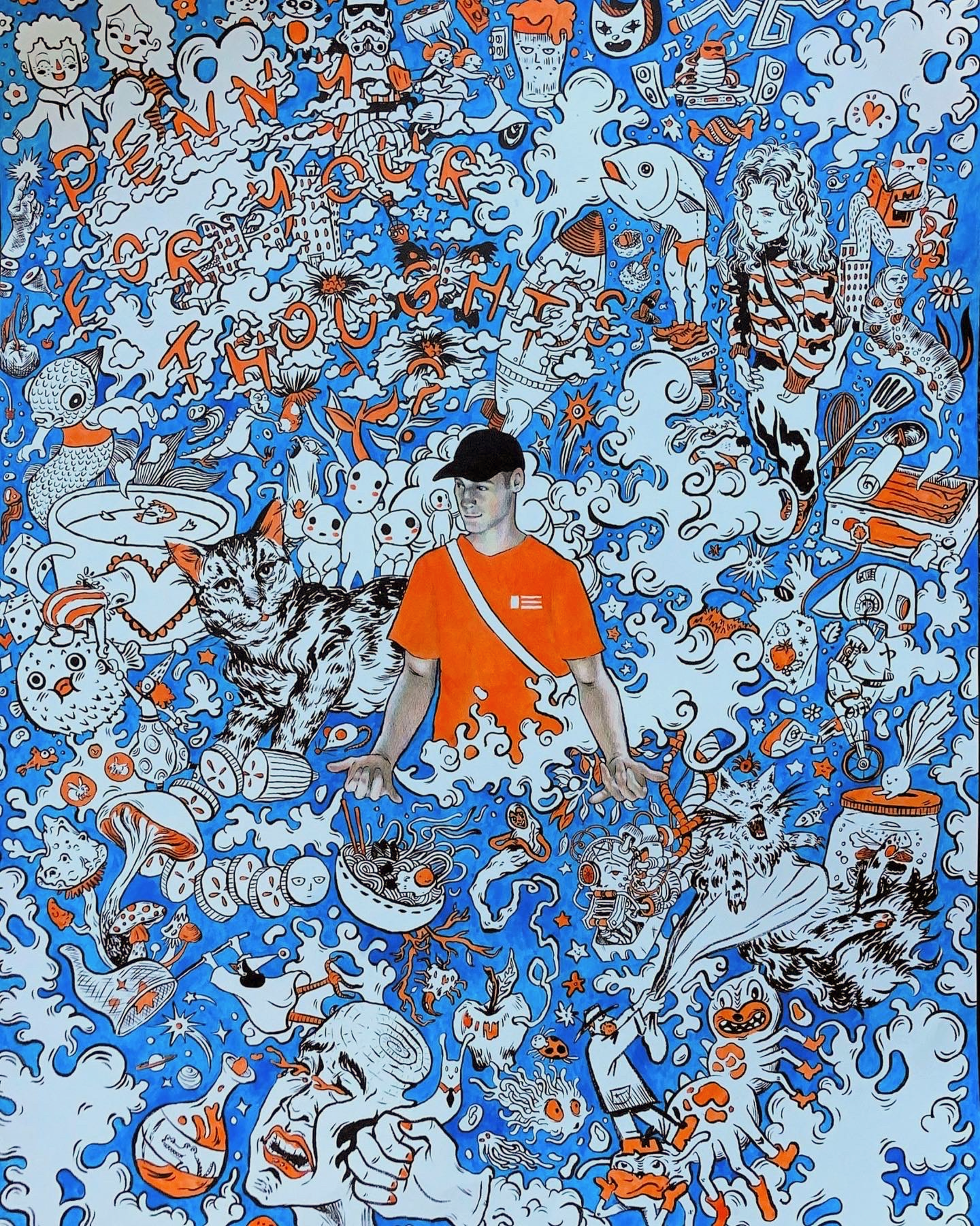 "Penny for your Thoughts?", ink on paper, 2022