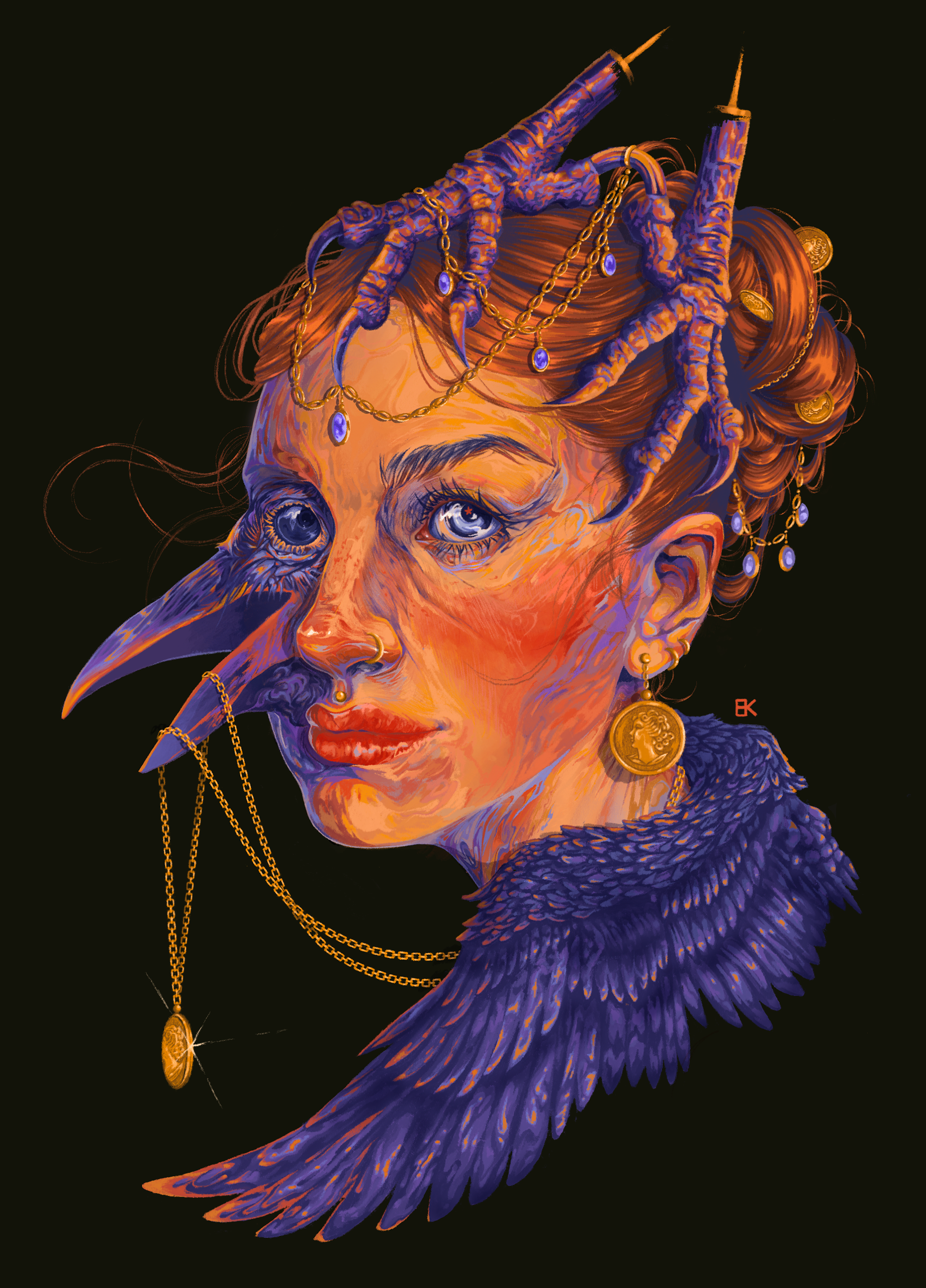 "Baubles and Beak", Digital on Procreate, 2026