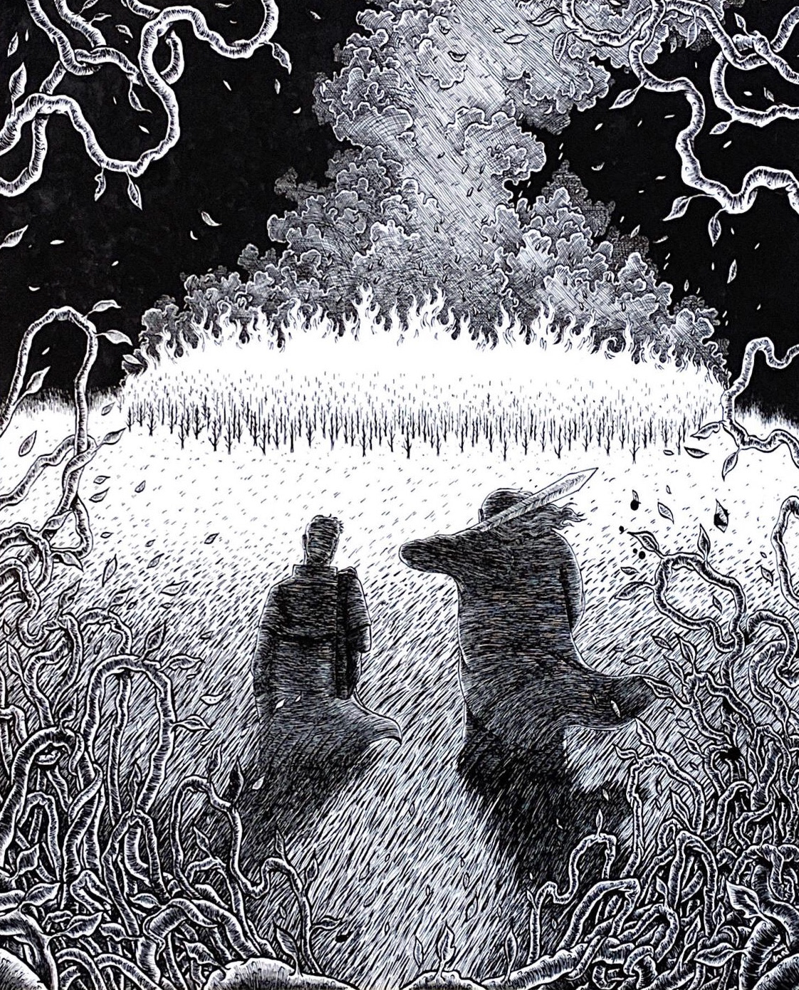 "Novel Page Illustration", dip pen and ink on paper, 2020