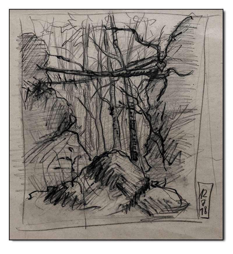 In den Kammerlöchern bei Angelroda, Graphit, Aquarellstift 