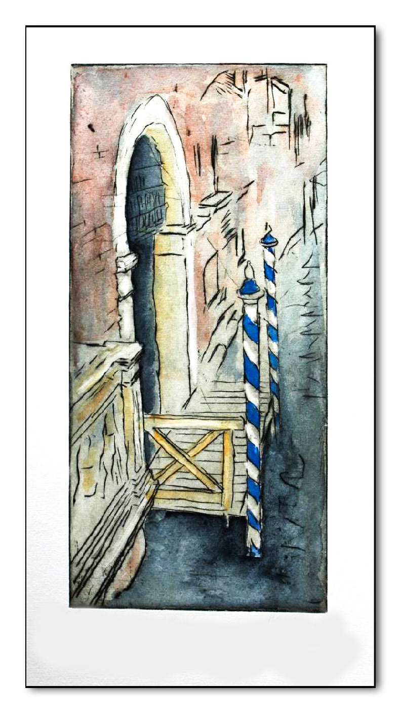 Venedig, Hauseingang, Radierung coloriert