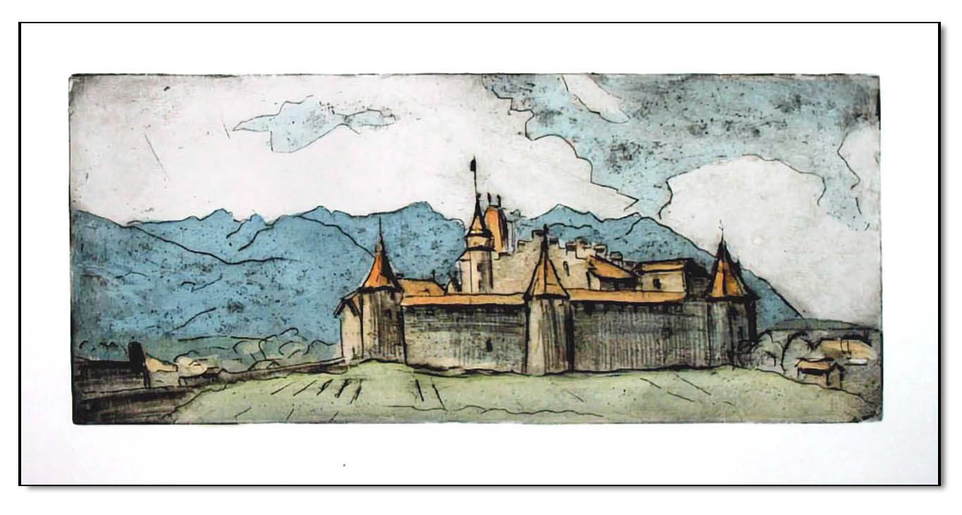Chateau de Aigle, Radierung, coloriert