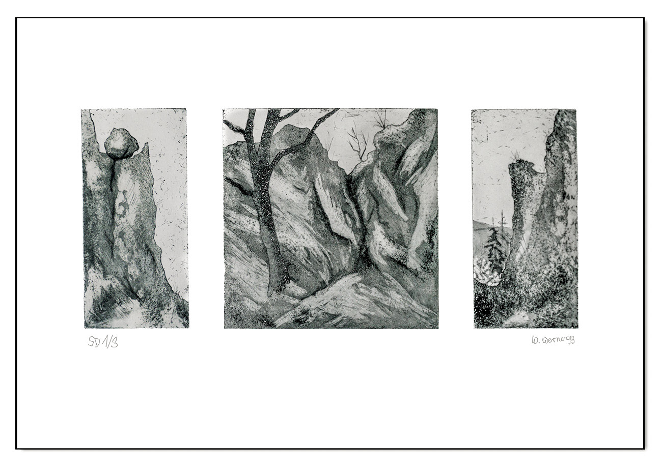 Tryptichon Am Hermannstein, Radierung