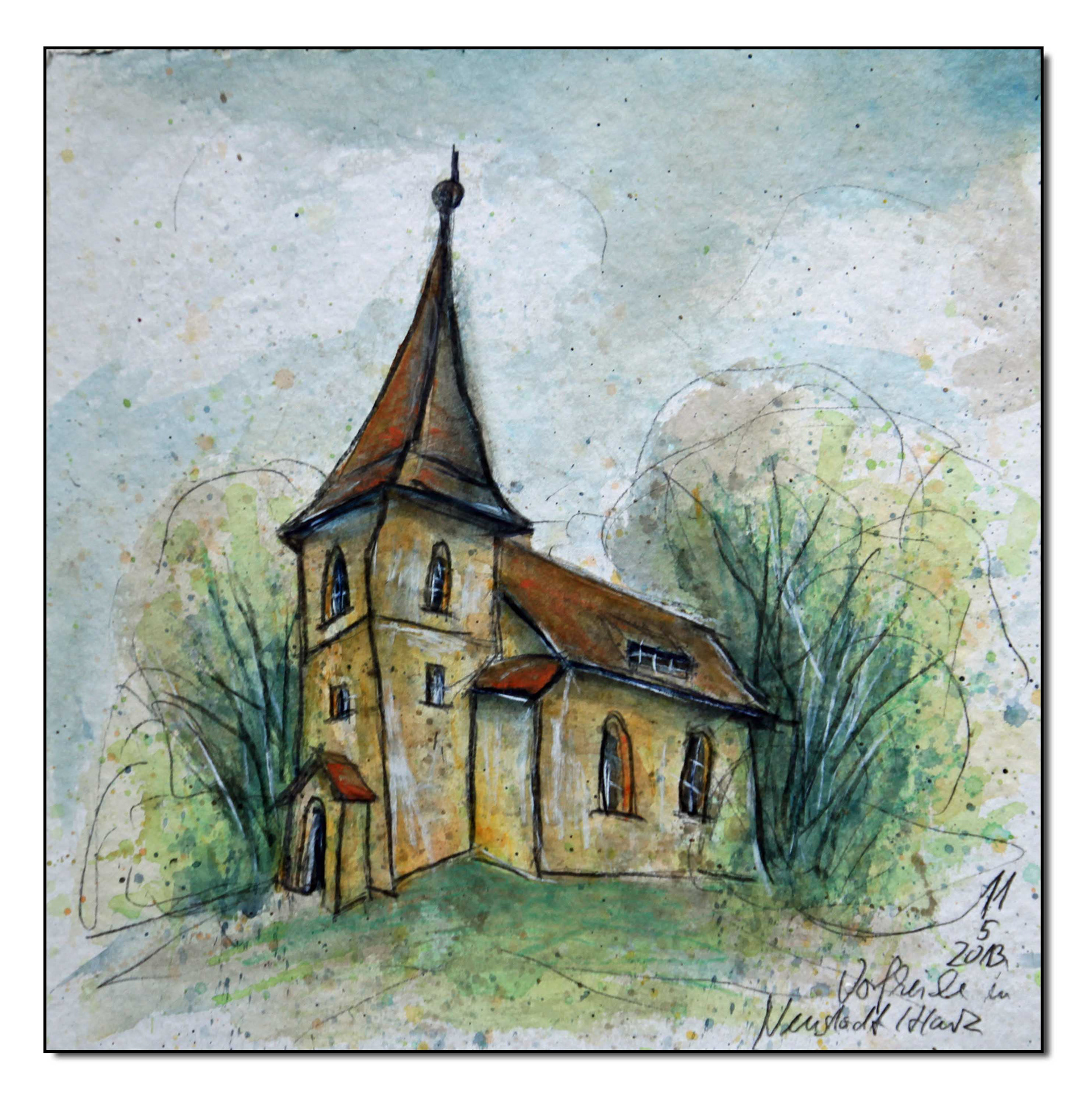 Kirche in Neustadt im Harz, Aquarell
