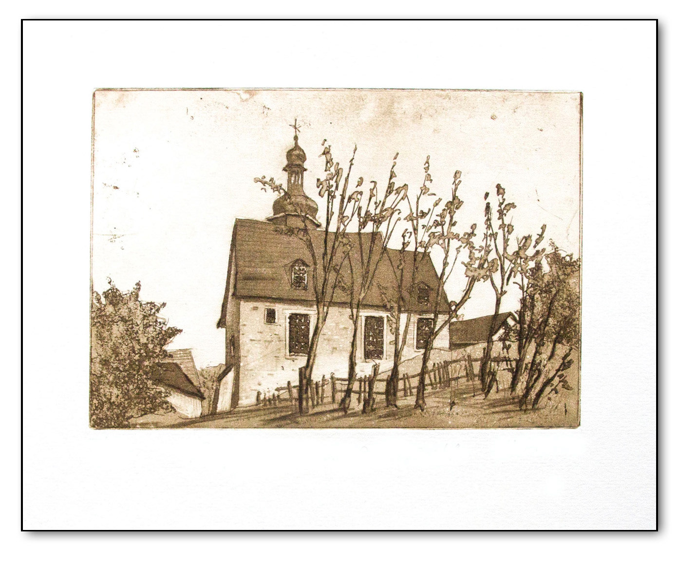 Kirche in Ilmenau Roda, Radierung