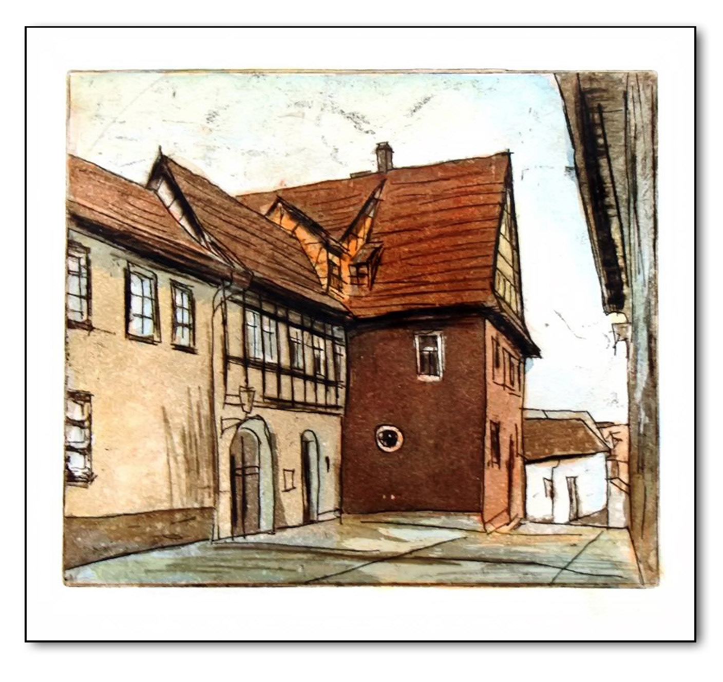 Pfarrhof in Arnstadt, Radieung coloriert