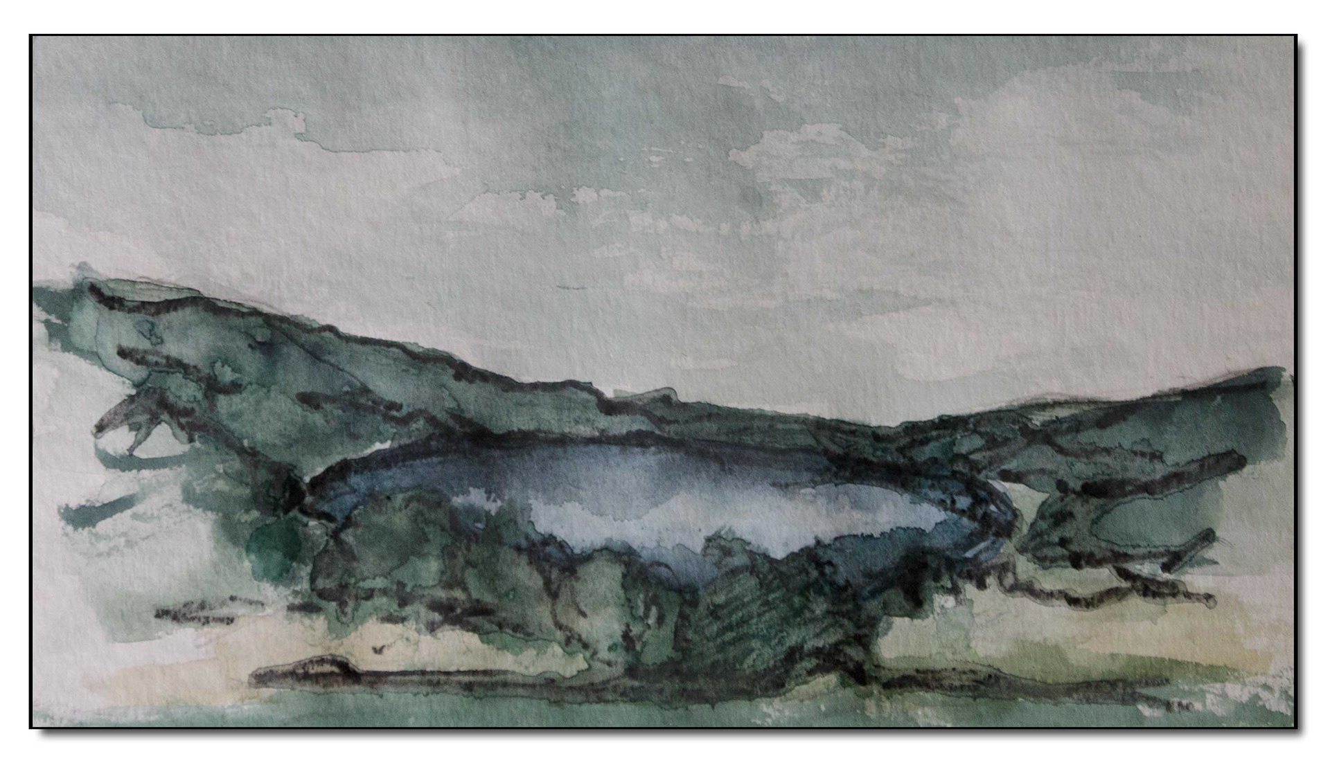 Am Weinfelder Maar, Kohle, Aquarellfarbe 