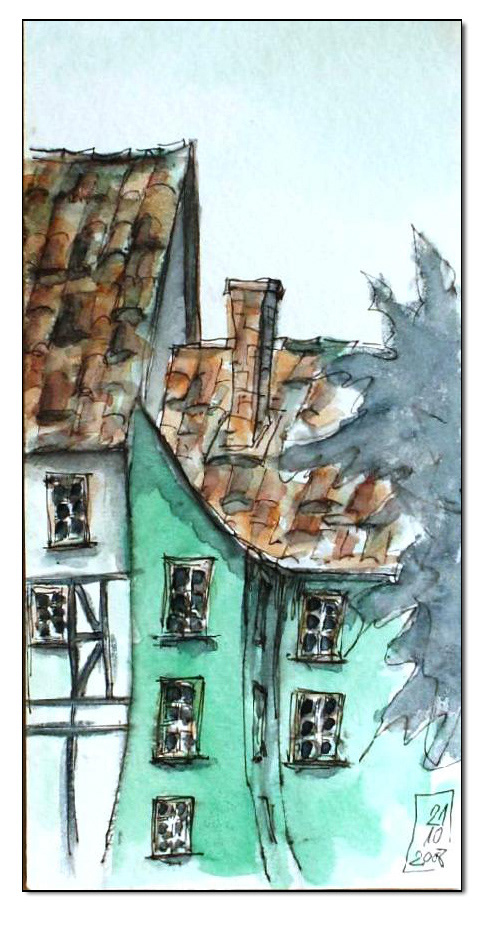 Erfurt; Krämerbrücke(Detail)Aquarell 
