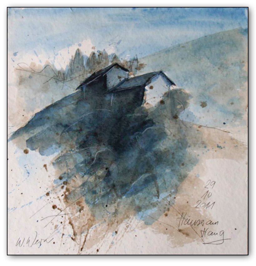 Häuser am Hang, Aquarell