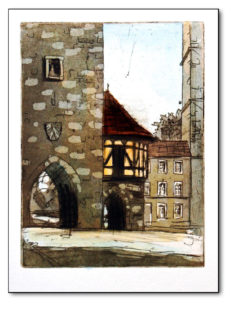 Riedtor in Arnstadt, Radierung coloriert