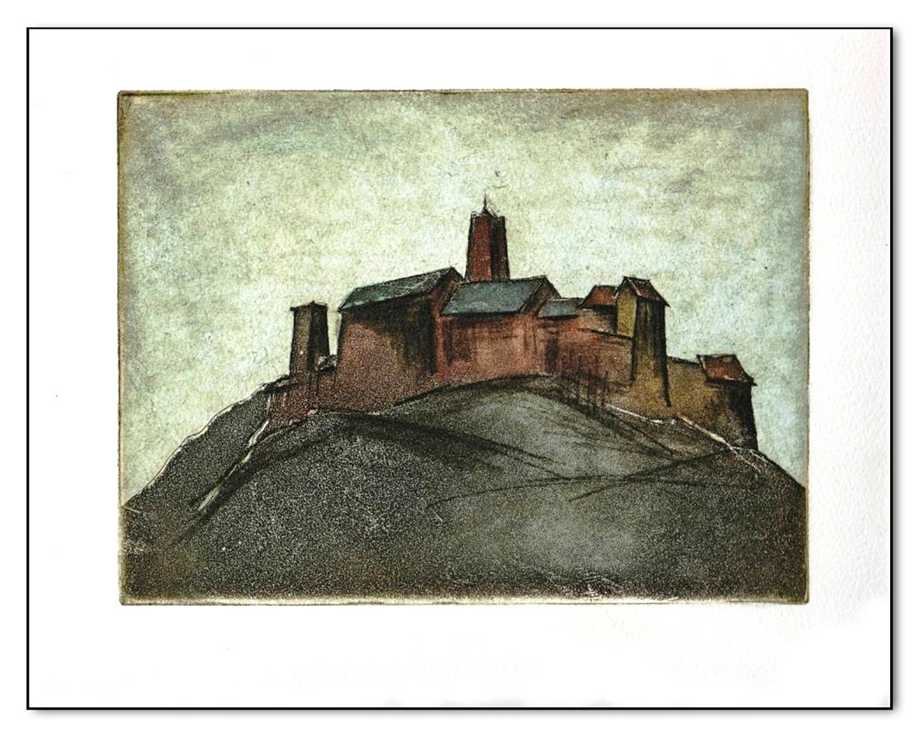 A German Castle (Wartburg), Radierung coloriert