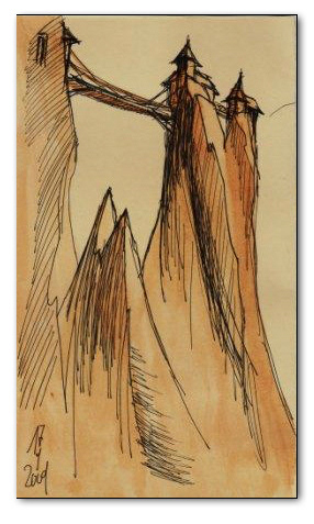 Reflexion of burghausen I, Fineliner,Aquarell