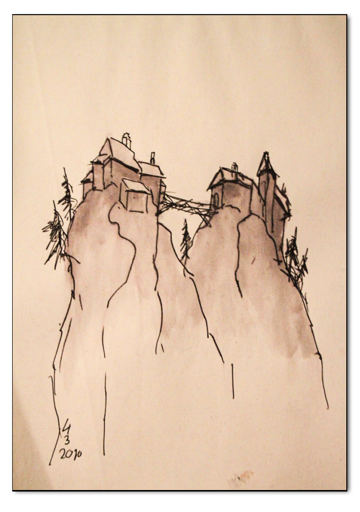 Reflexion of burghausen II, Fineliner,Aquarell