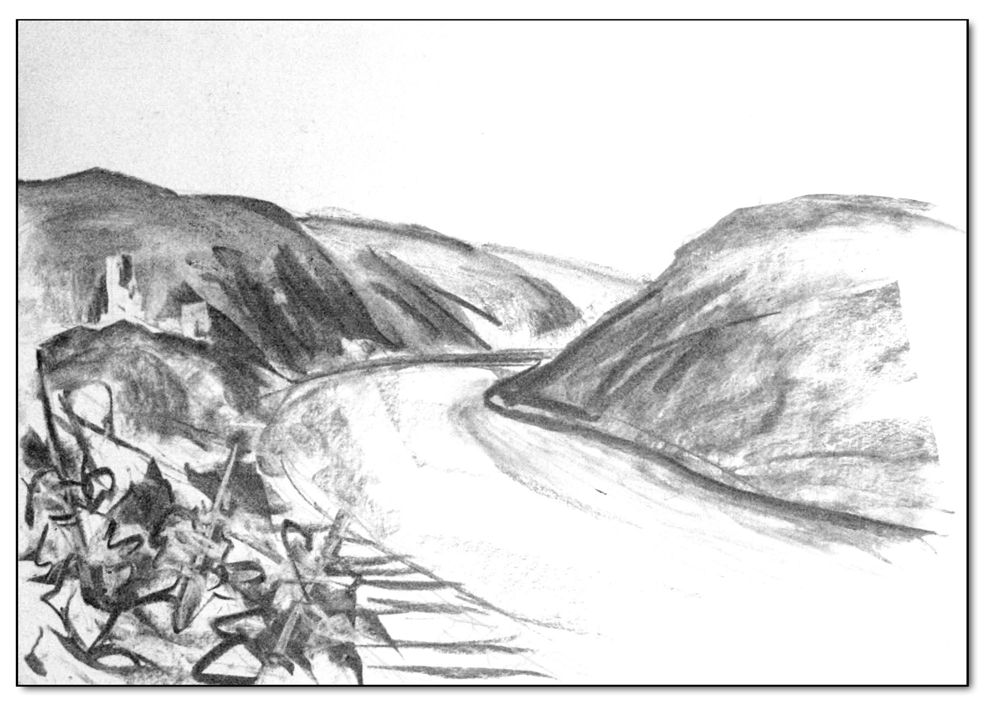 An der Mosel II, Zeichenkohle 