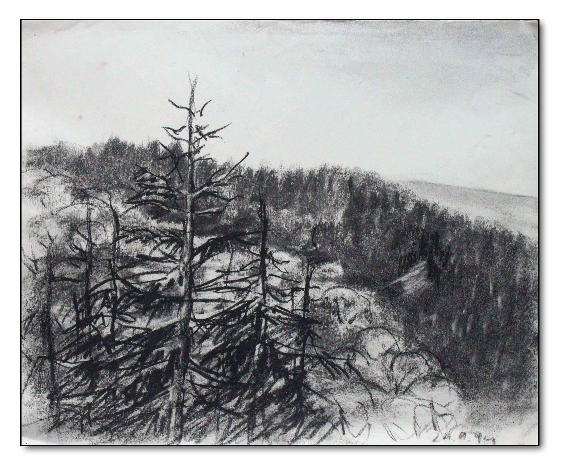 Am Waldrand, Kohlezeichnung