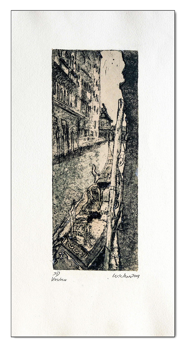 Venedig Seitenkanal, Radierung, Kaschurdruck