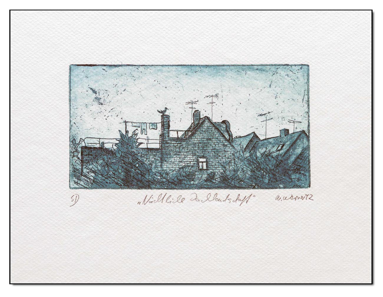 Nächtliche Dachlandschaft, Radierung