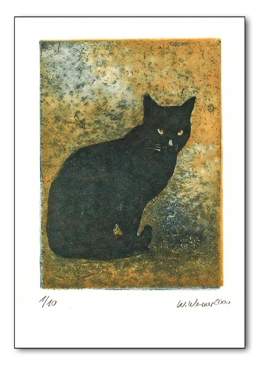 Katze, Farbradierung